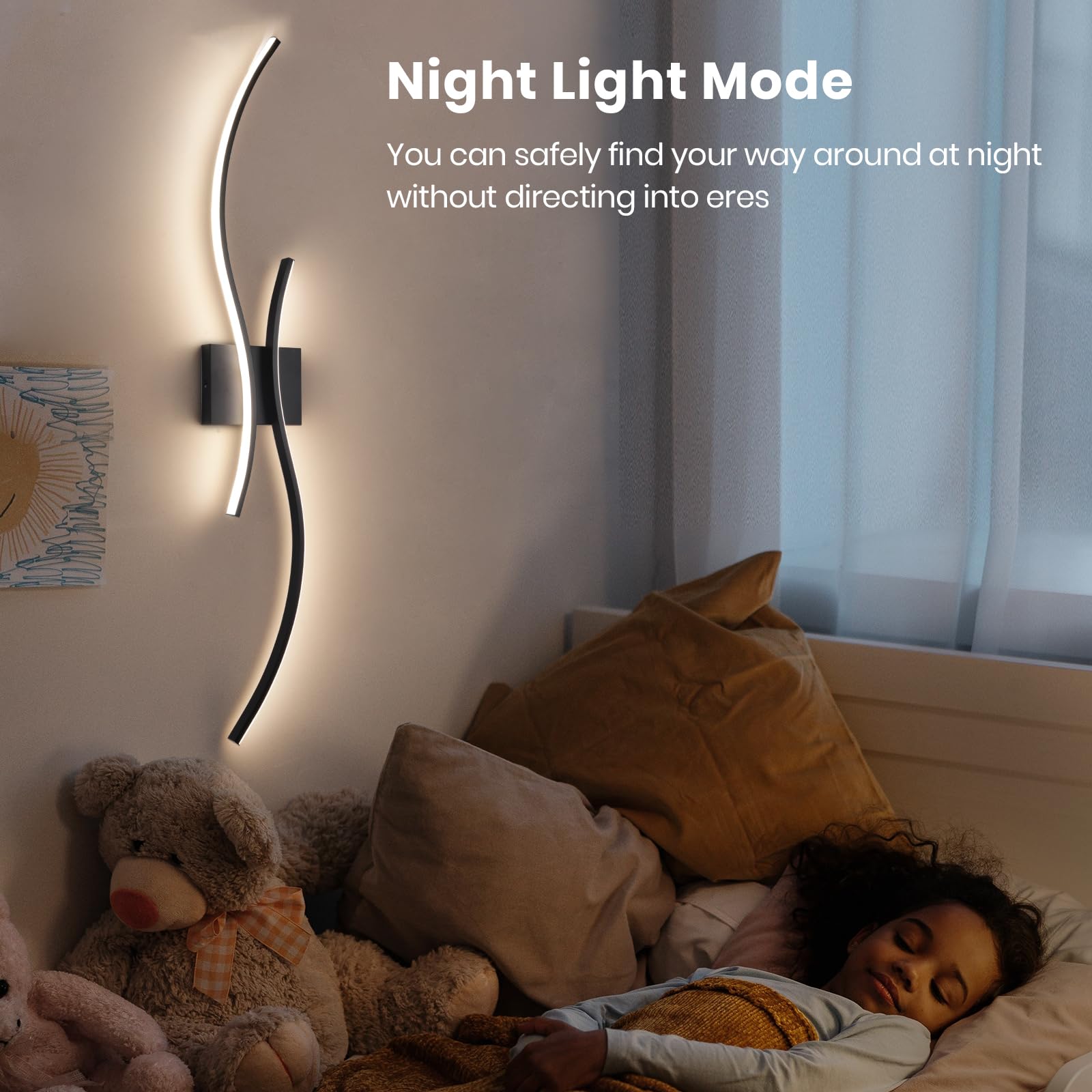 CANEOE Modern Wall Sconce Set of 2, Dimmable LED Lighting, Hardwired Black Aluminum, 39 Inch, Remote Control, Model WL-SBLBK-D-2P