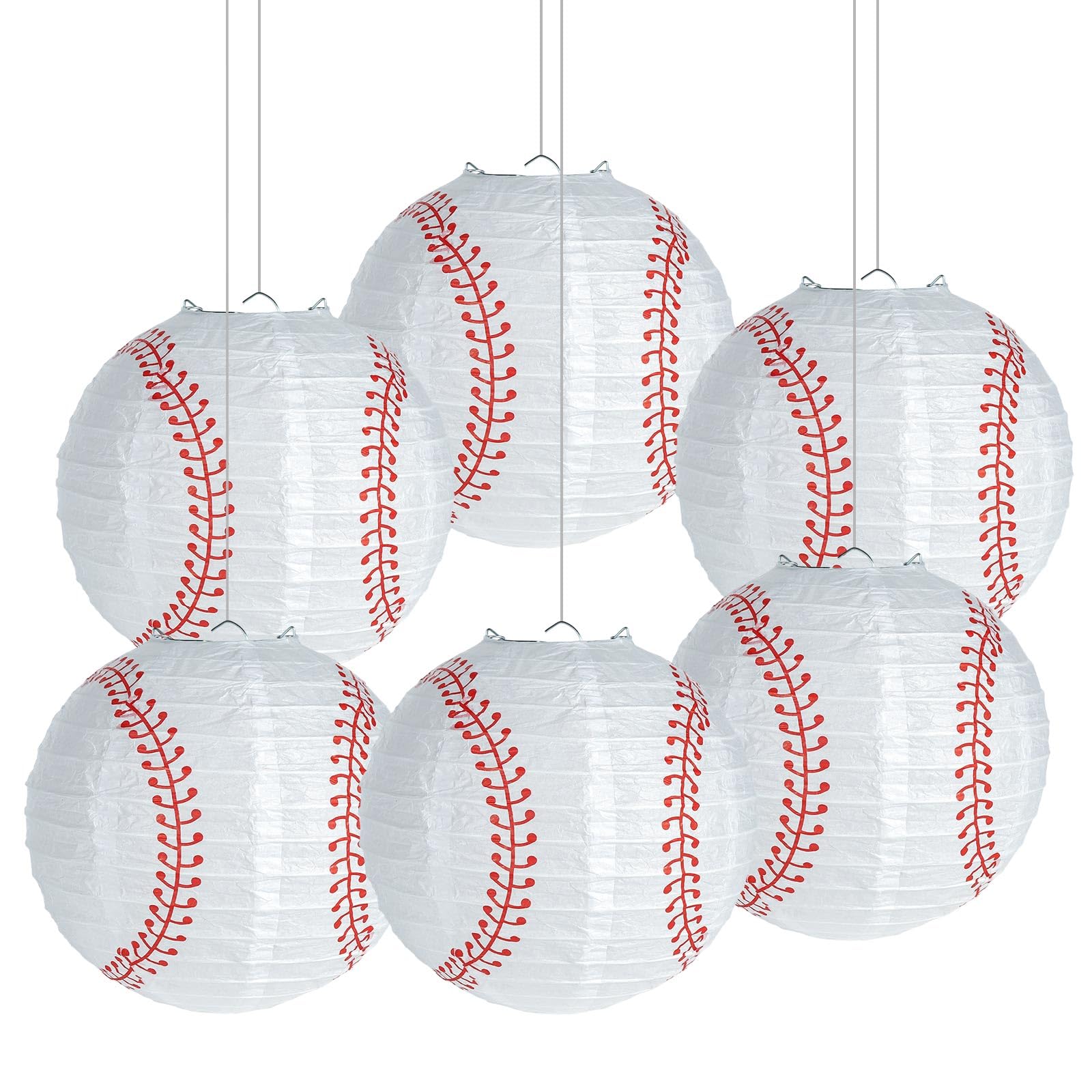 6 Pcs Baseball Paper Lantern  8 Inch Baseball Hanging Paper Lanterns  Sports Ball Lantern for Baseball-Themed Party Bithday Baby Shower Wedding Sports Game Decoration