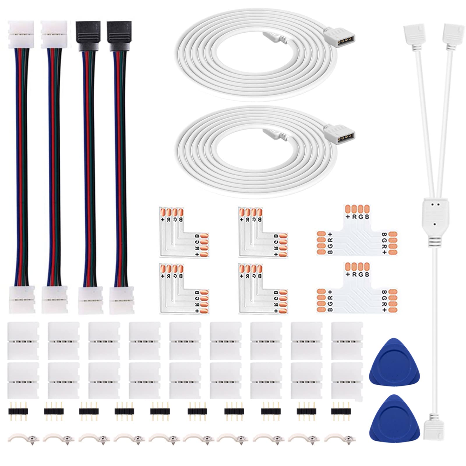 iCreating LED Strip Connector 4 Pin, RGB 5050 LED Light Connectors Kit Includes L Shape LED Connectors, 4Pin 10mm LED Light Stri