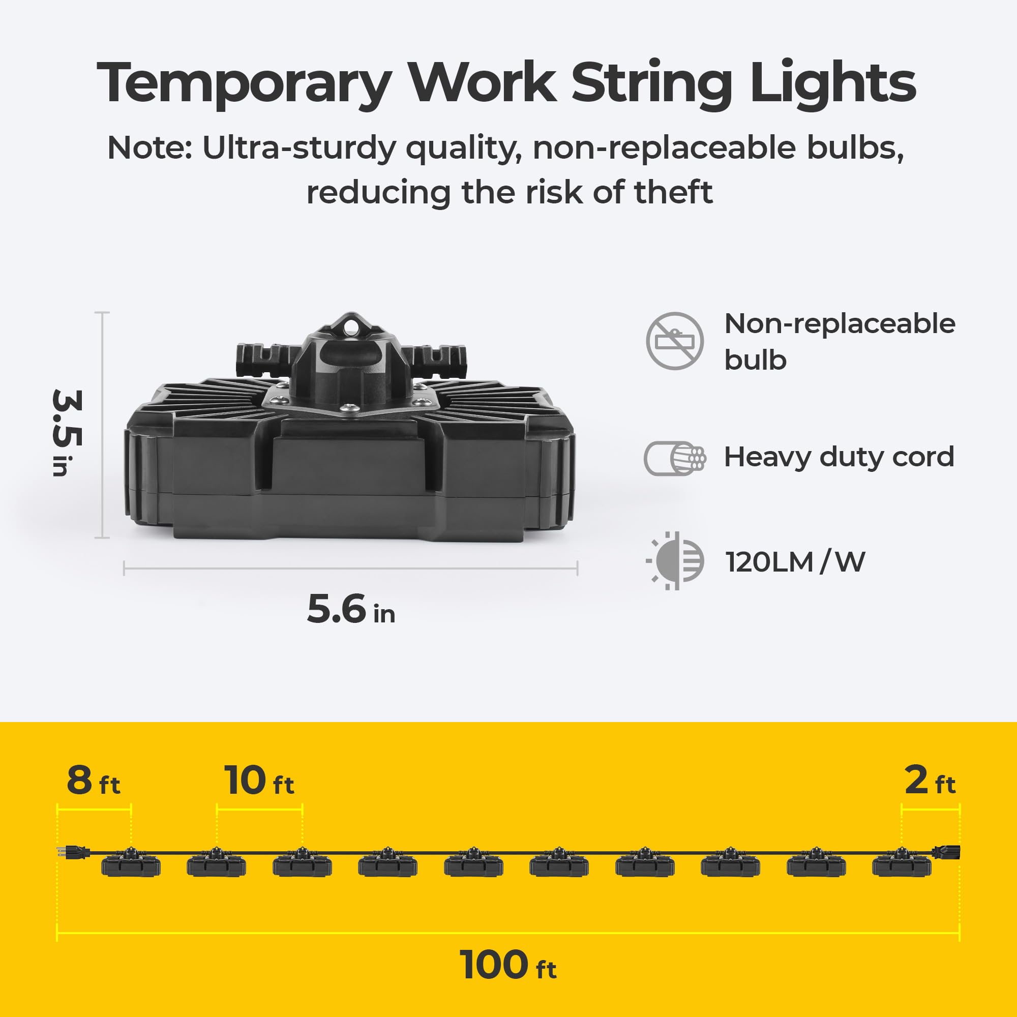 Omlite Led String Lights: 3 Prong 180W Etl Listed Bright Industrial Outdoor Temporary Lighting Hanging Ip65 Waterproof 18Awg Wire Work Construction Light For Attic Jobsite Garage