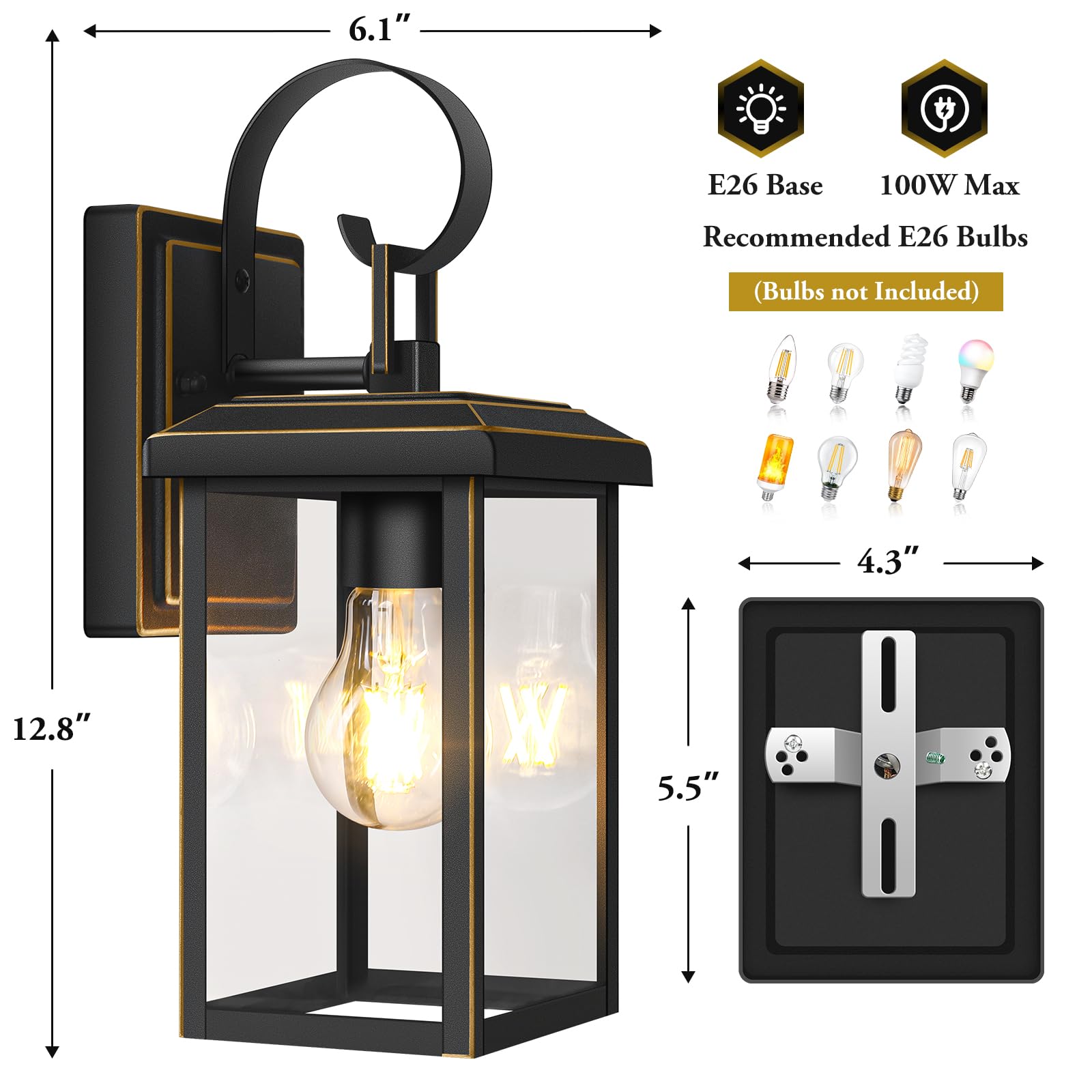 BesLowe 2-Pack Outdoor Wall Light Fixtures, Waterproof Metal Sconces, 12.8in Bronze, Model 10233