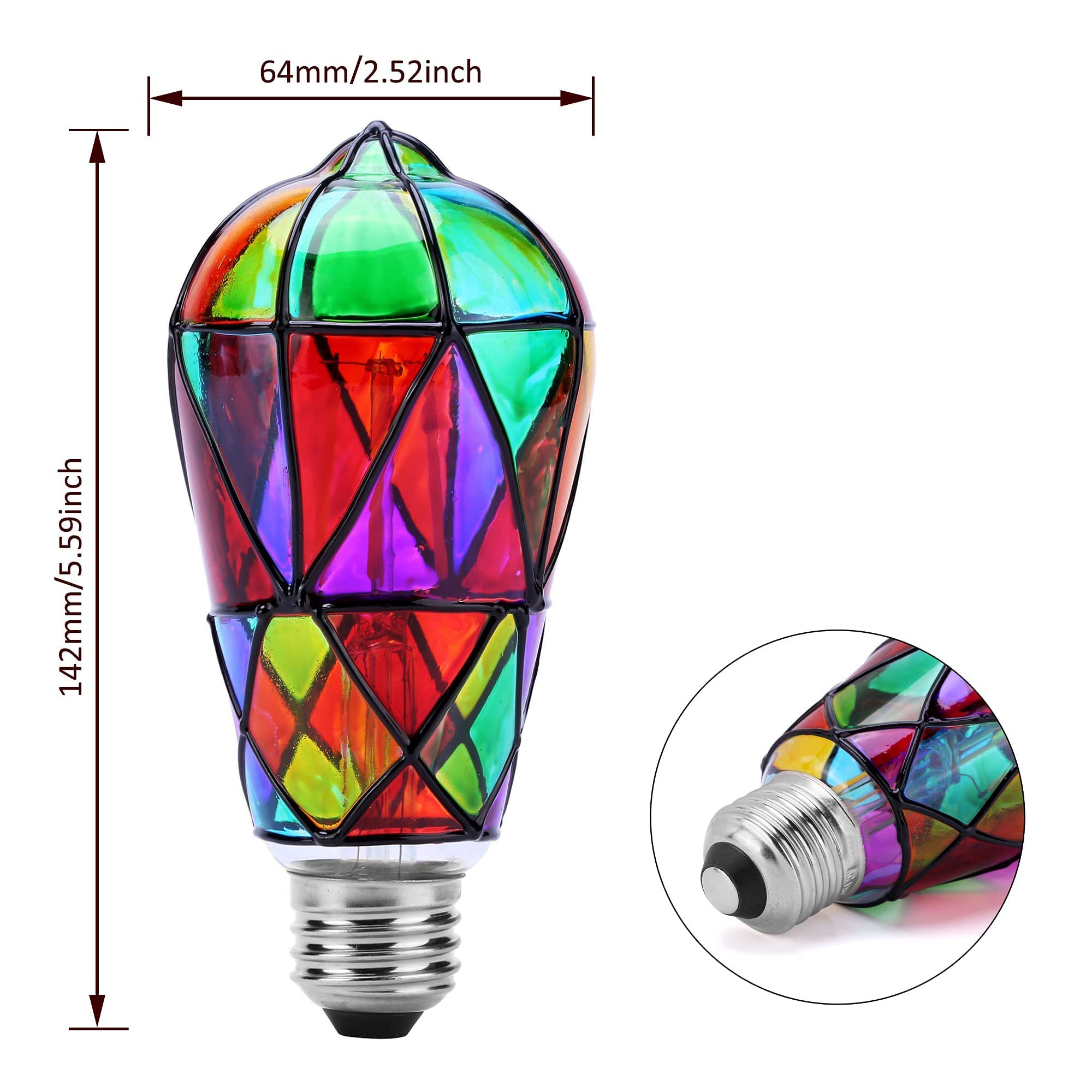 Kitmose 4 Pack Stained Glass Light Bulbs, Led Edison Light Bulb E26 3.5W Replacement Light Bulbs Tiffany Style For Bedroom Living Room Home Christmas Decoration