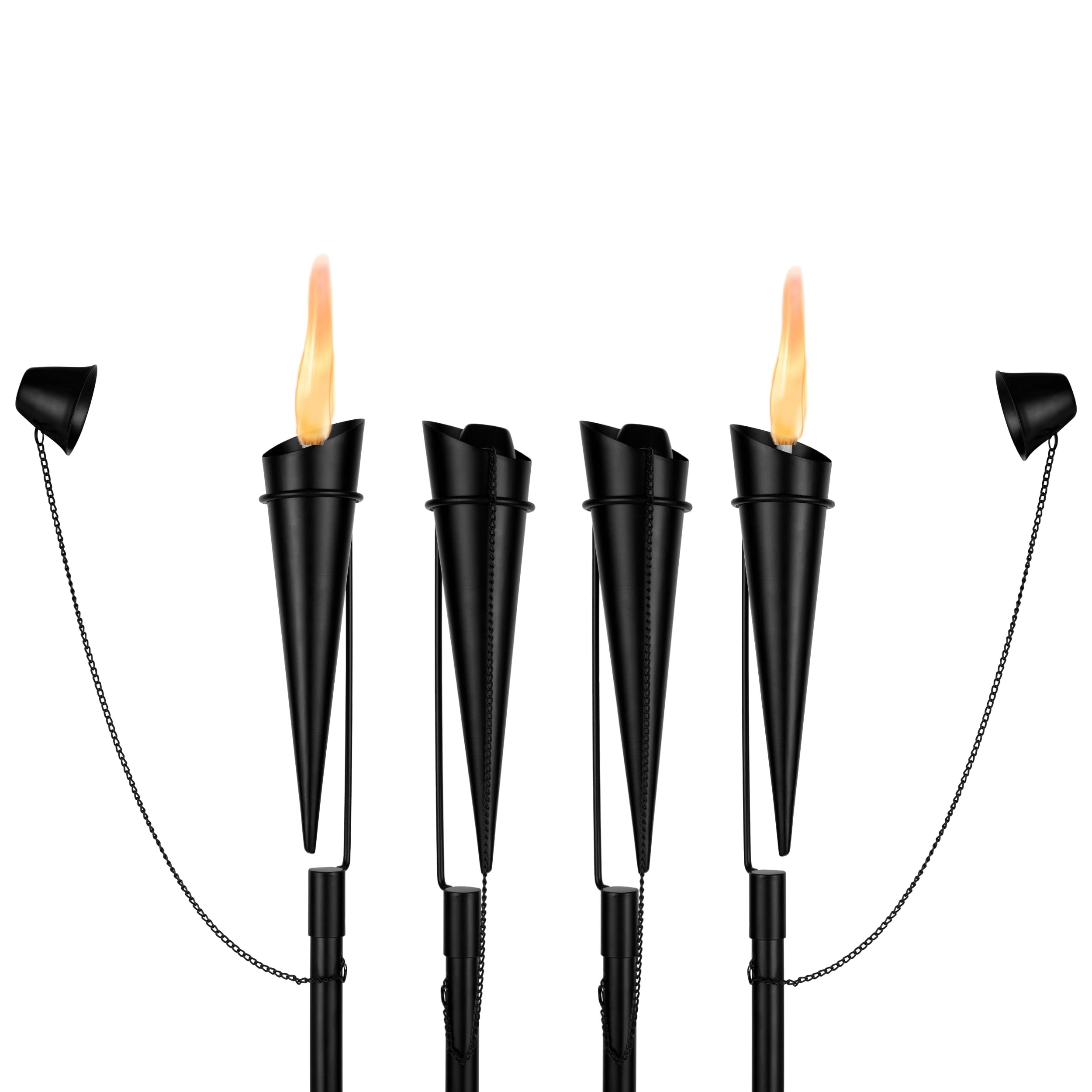 Birdrock Home Outdoor Torches - Weather Resistant, Citronella Compatible, 4 Pack, Ibiza Black
