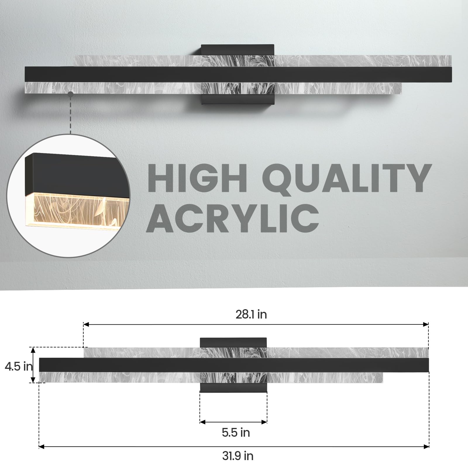 Hahzt Modern Bathroom Vanity Light: Matte Black 32 Inch 28W Dimmable Led Bath Bar Light Fixtures Over Mirror - Wall Sconce Picture Lights For Paintings Cabinets Bedroom 3000K