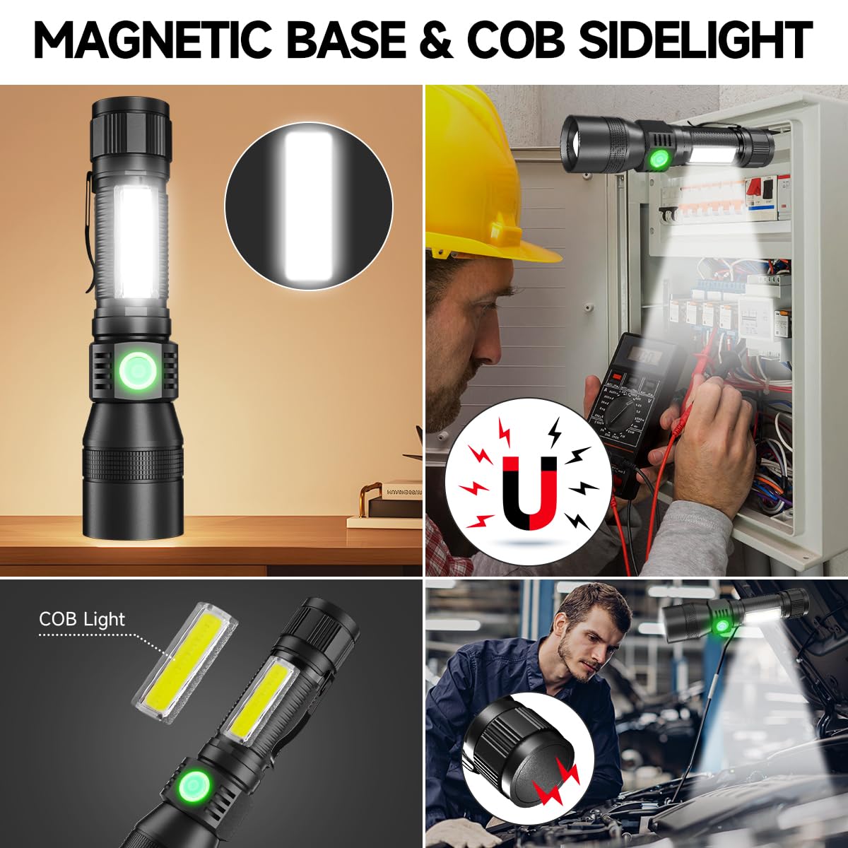 Uv Flashlight Black Light, 3 In-1 Blacklight Flashlight High Lumens Rechargeable, Magnetic Led Flashlight With Cob Work Light, 7