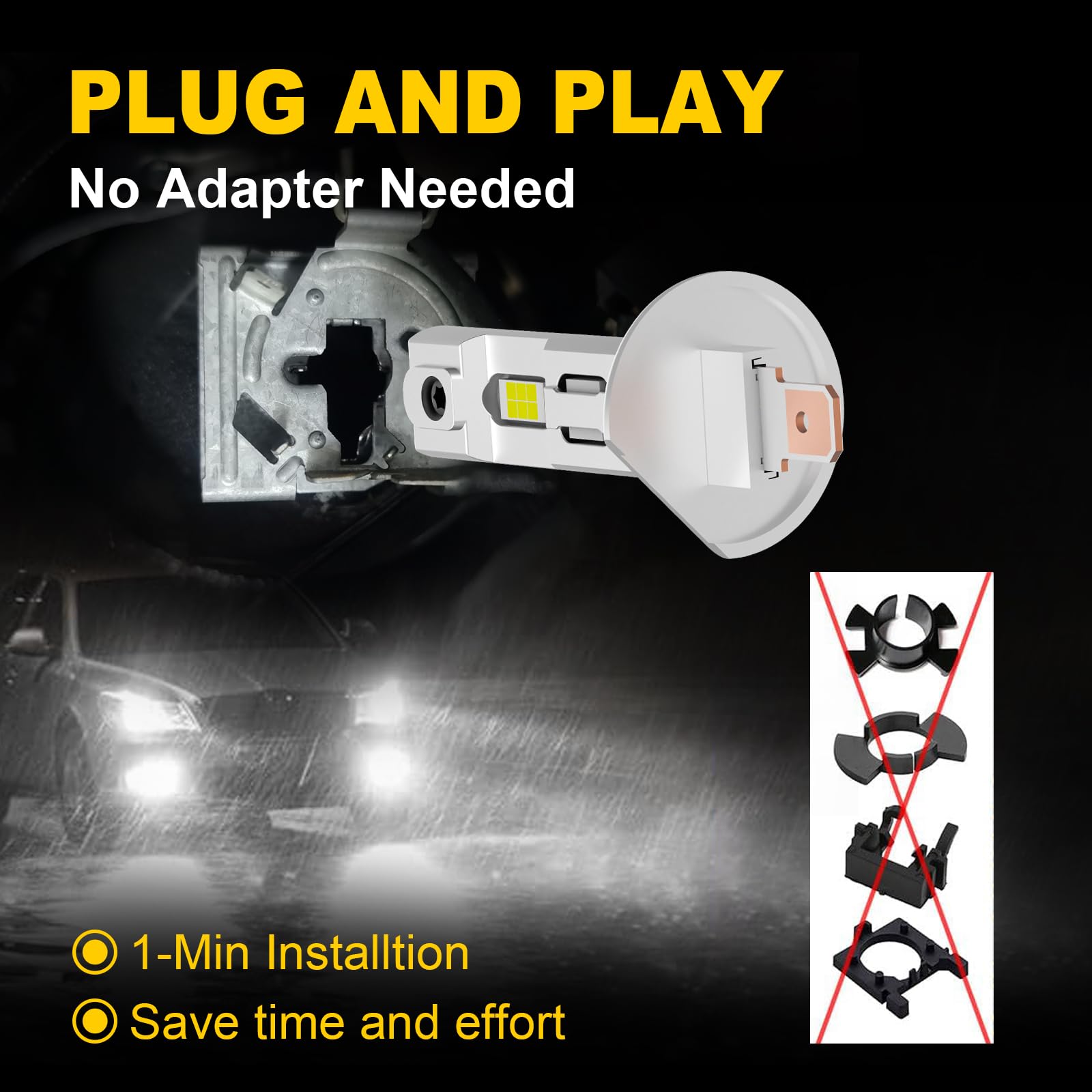 AHOBXD H1 Light Bulbs, 6500K White, 600% Brightness, 30000LM, 80000 Hours Lifespan, H1/H1LL, Pack