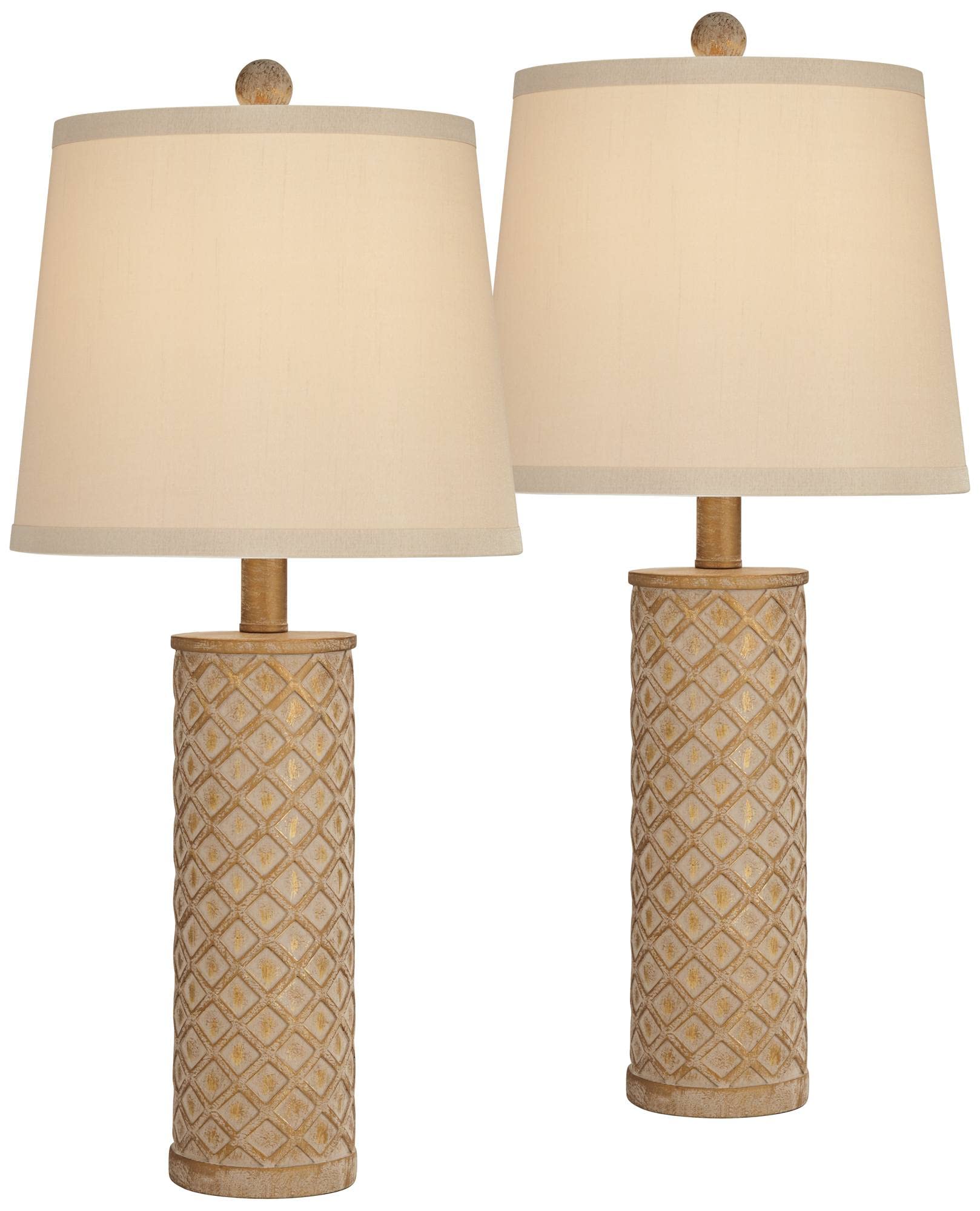 360 Lighting Gisele Table Lamps Set of 2, 24in High, Gold Wash Resin, Tapered Drum Shade, Traditional Cottage Style