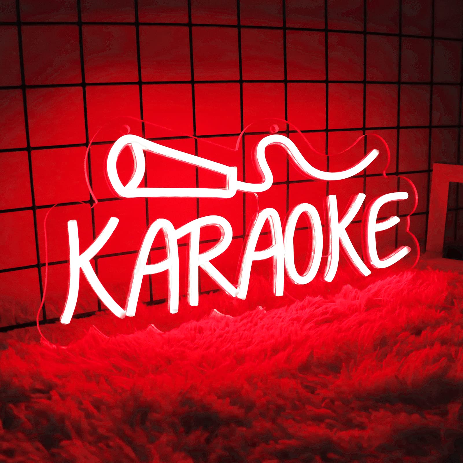 Vinray Karaoke Neon Sign Wall Art Decor, 16inx7in, Polystyrene, Red, Model klok, USB Power Supply for Music Bar, Pub, Club
