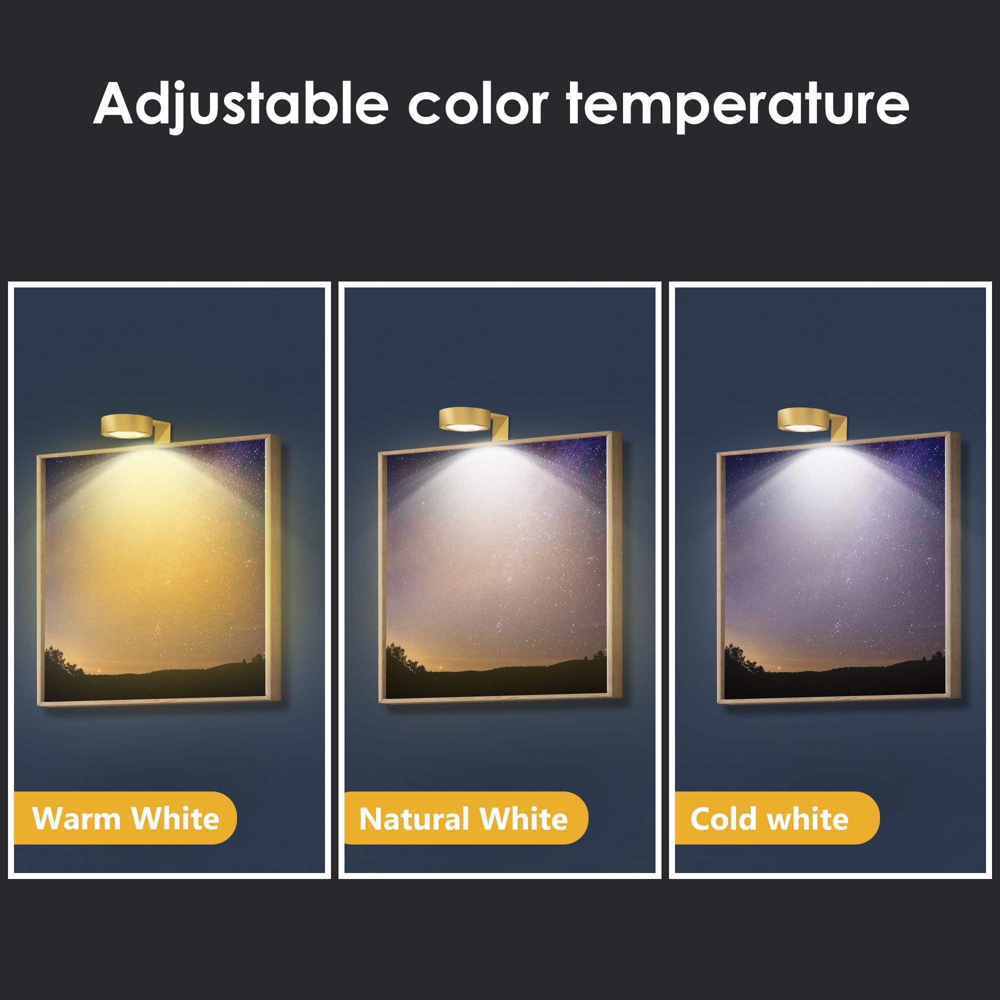 3-Pack Picture Light Battery Operated, Magnetic Led Lights with Remote, Dimmable and Timer Painting Light, Art Display Light for