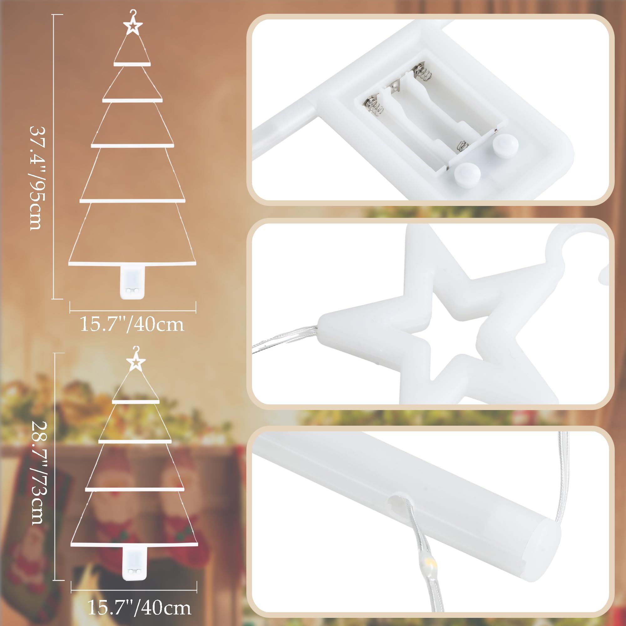 Obralitic Christmas Tree Ladder Lights, 2 Pcs with Remote, 3 FT & 2.4 FT, 8 Modes, LED Indoor Decoration, Green, Model AM2416