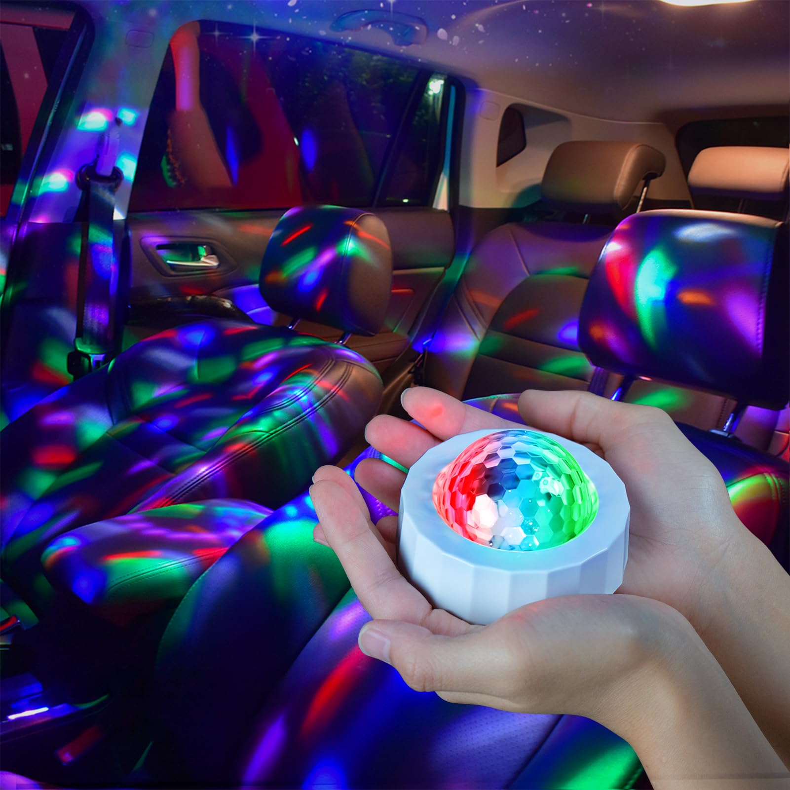 ASFSKY Car Disco Ball Light - Rechargeable, Sound Activated, PVC, Mini Size, Model D36, White