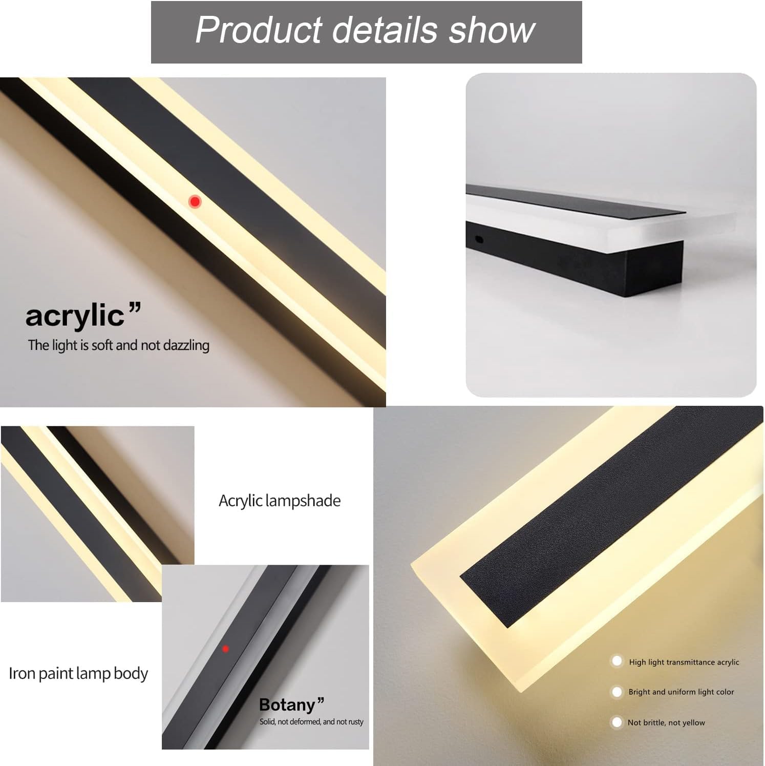 Tuord 2 Pack-59Inch Long Outdoor Led Wall Lights,45W Waterproof Ip65 Warm White Led Wall Light Rectangular Black Wall Light,Led Porch Lights Outdoor Wall Elegant Frosted White Acrylic Anti Rust