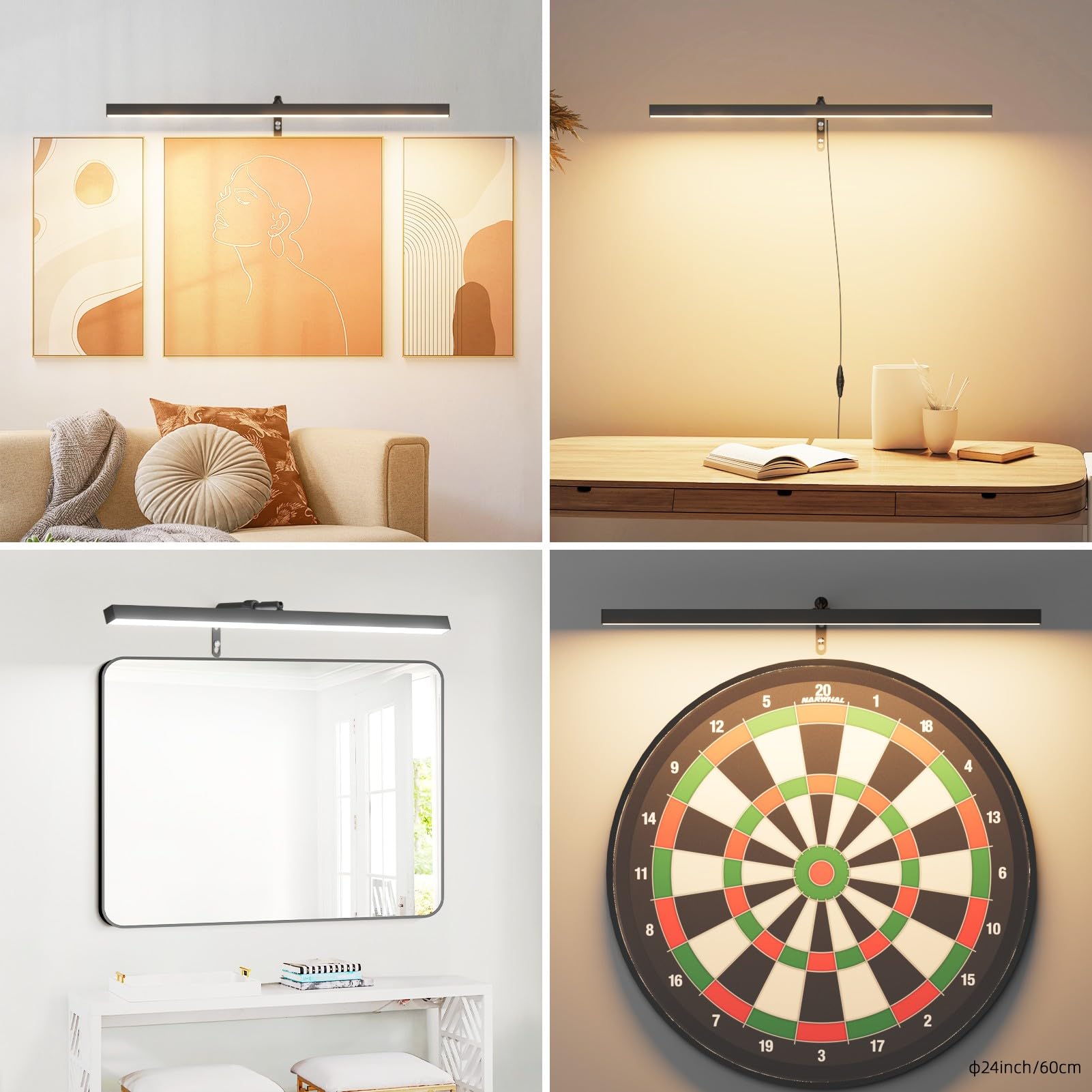 Coinmit 24 Plug In Picture Light For discomfort-reducingtings With Remote Control  9W Led Art Display Lighting For Gallery  Dartboard  Artwork  Black Wall Mounted Picture Frame Light