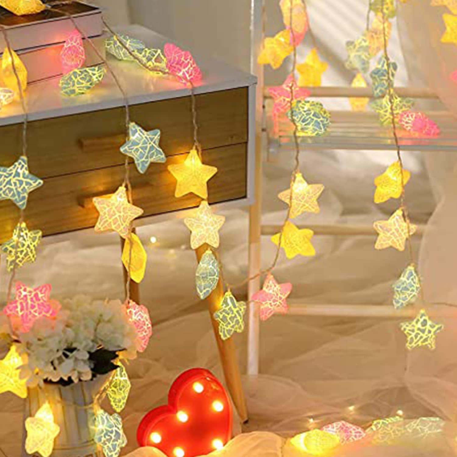 The Purple Tree Decorative Colorful Star 20 LED Star String Lights for Indoor Outdoor Home Party Diwali Christmas Decoration (Wa