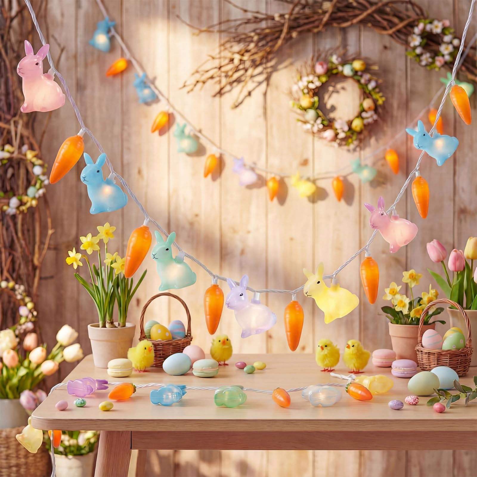 Pallerina Easter Bunny Carrot String Lights  8.5Ft Plug in Fairy Lights with 10 LED Rabbit and Carrot Lights  Cute Spring Decor for Home Bedroom Garden Party Indoor Outdoor Decorations