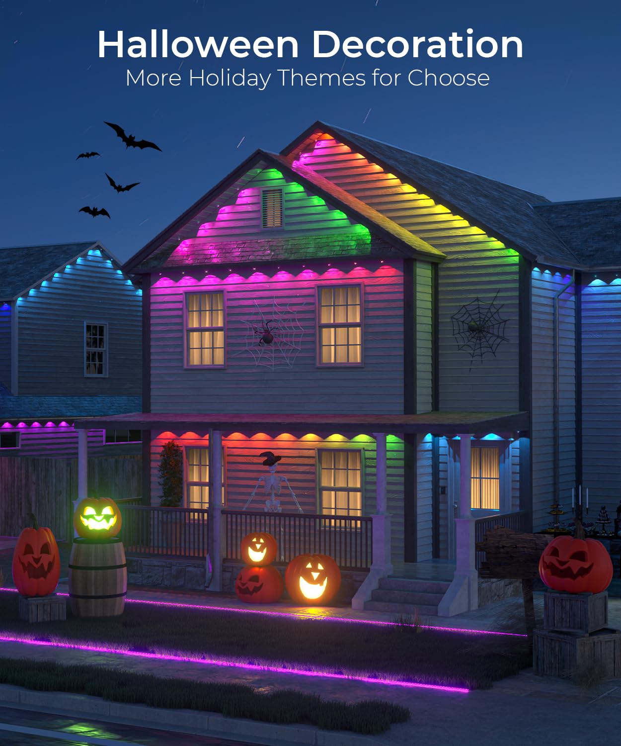 SMAVISTA 100ft RGB LED Outdoor String Lights, IP67 Waterproof, 72 Scene Modes, APP/Voice Control, White - Model OS010-002
