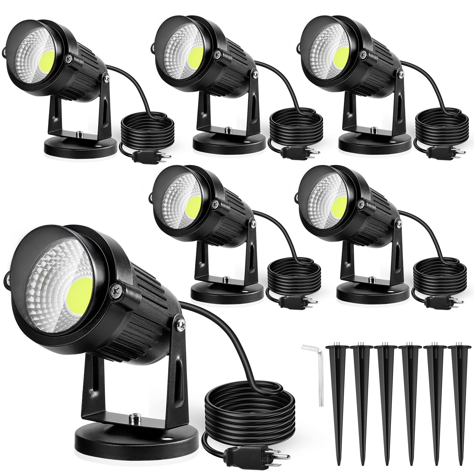 LemonBest 5W Outdoor Landscape Spotlight - Waterproof IP65, 3000K Cool White LED, 6 Pack, Aluminum