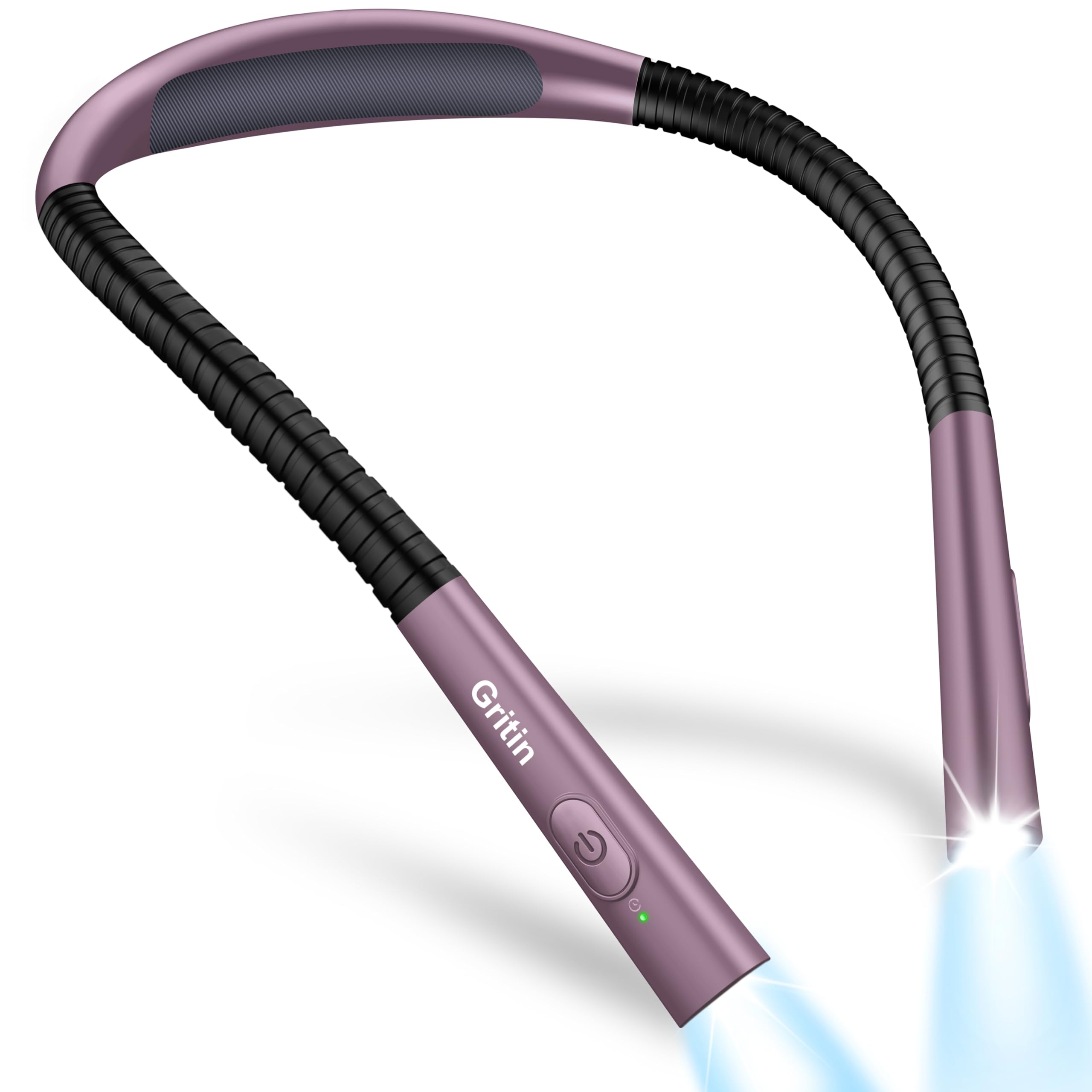 Gritin Book Light  Eye Caring 4-Color & 5-Brightness Neck Light Reading Light- Stepless Dimming 30-min Timer 80+ Hrs Runtime Bendable Round Neck Design  Lightweight for Reading-Midnight Purple