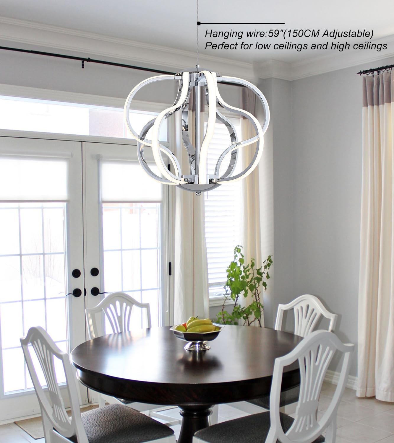 Munbea Modern Chrome LED Chandelier, Dimmable with Remote Control, 8 Lights, 3 Color Temperatures for Dining Room, Foyer, Kitchen