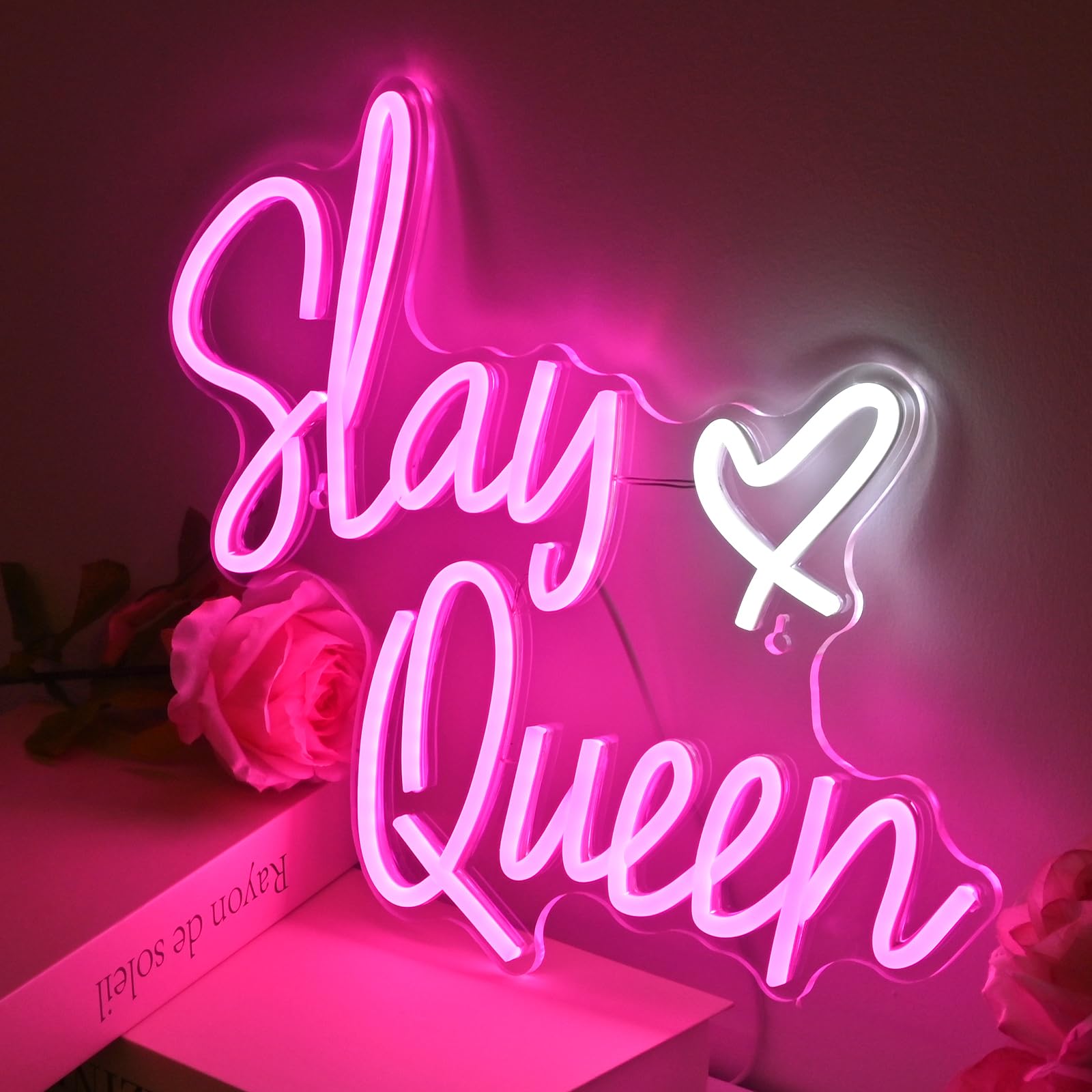 FAXFSIGN Neon Sign - Slay Queen LED Light for Wall Decor, 12.6inx15.75in, Colorful, Model: Neon