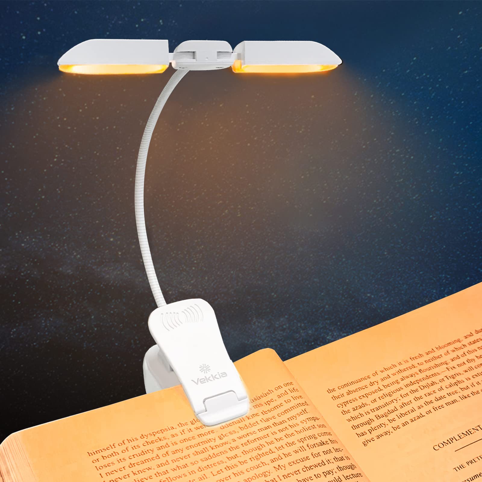 Vekkia 14 LED Rechargeable Book Light for Reading in Bed, Warm/Amber Reading Light with Clamp, 180