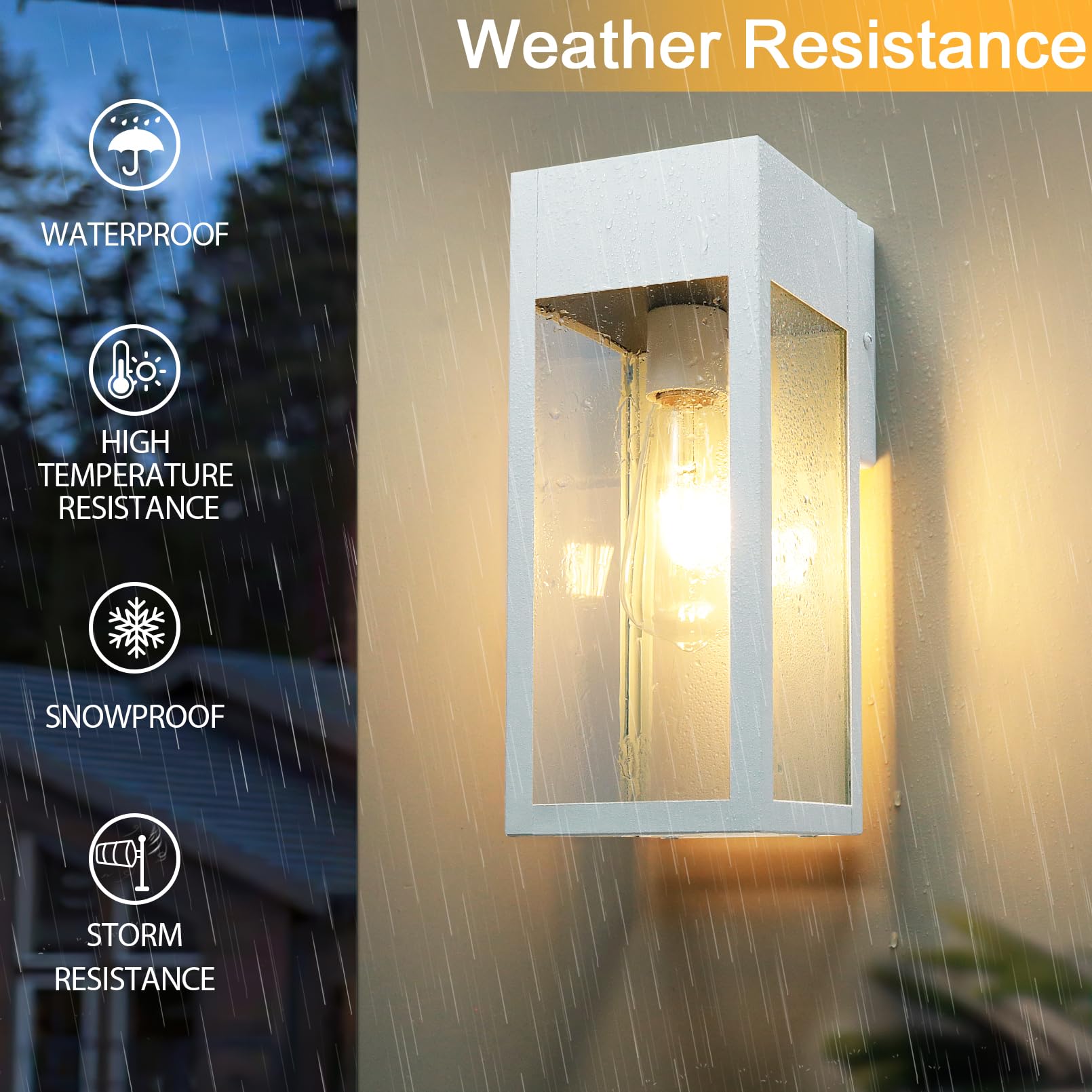 OYKYOHEI Outdoor Wall Sconce Light Fixture with GFCI Outlet, Waterproof Metal Lantern, White 1-Pack, No Sensor