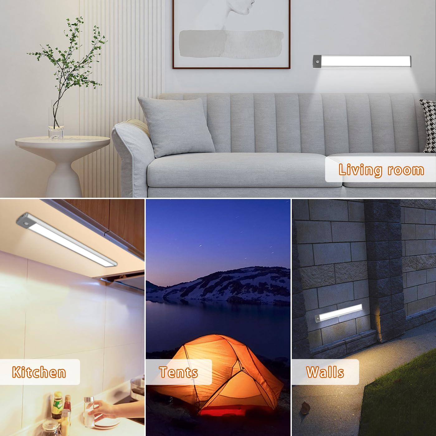 LEPOTEC 54 LED Under Cabinet Light, Rechargeable Wireless Motion Sensor, Ultra Thin Design, Silver-White, 12.5'' (2 Pack)