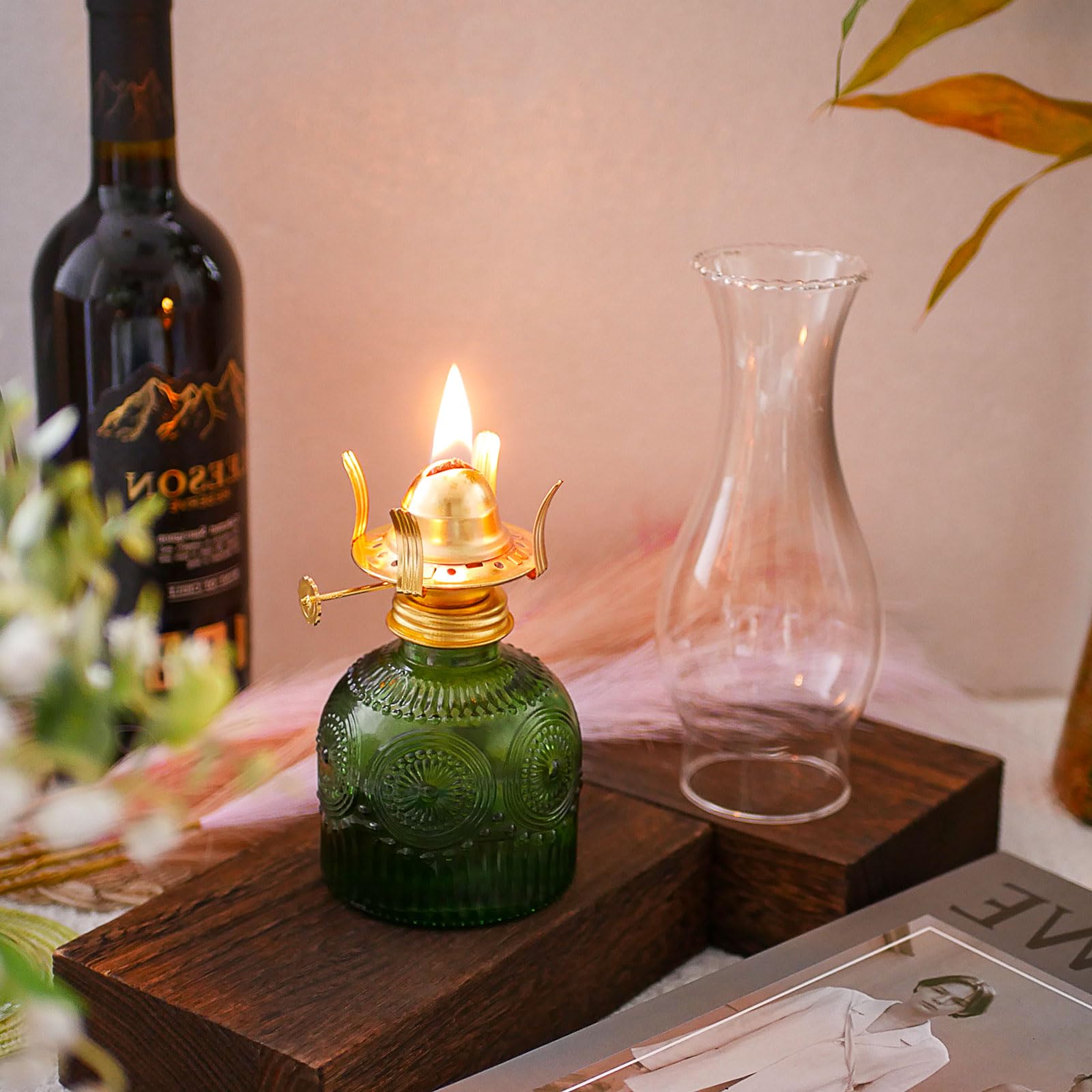 Gxfccyxt 2 Pieces Oil Lamps For Indoor Use Jade Green Hurricane Lamp Classic Kerosene Lamp Lantern Vintage Oil Lantern Decorativ