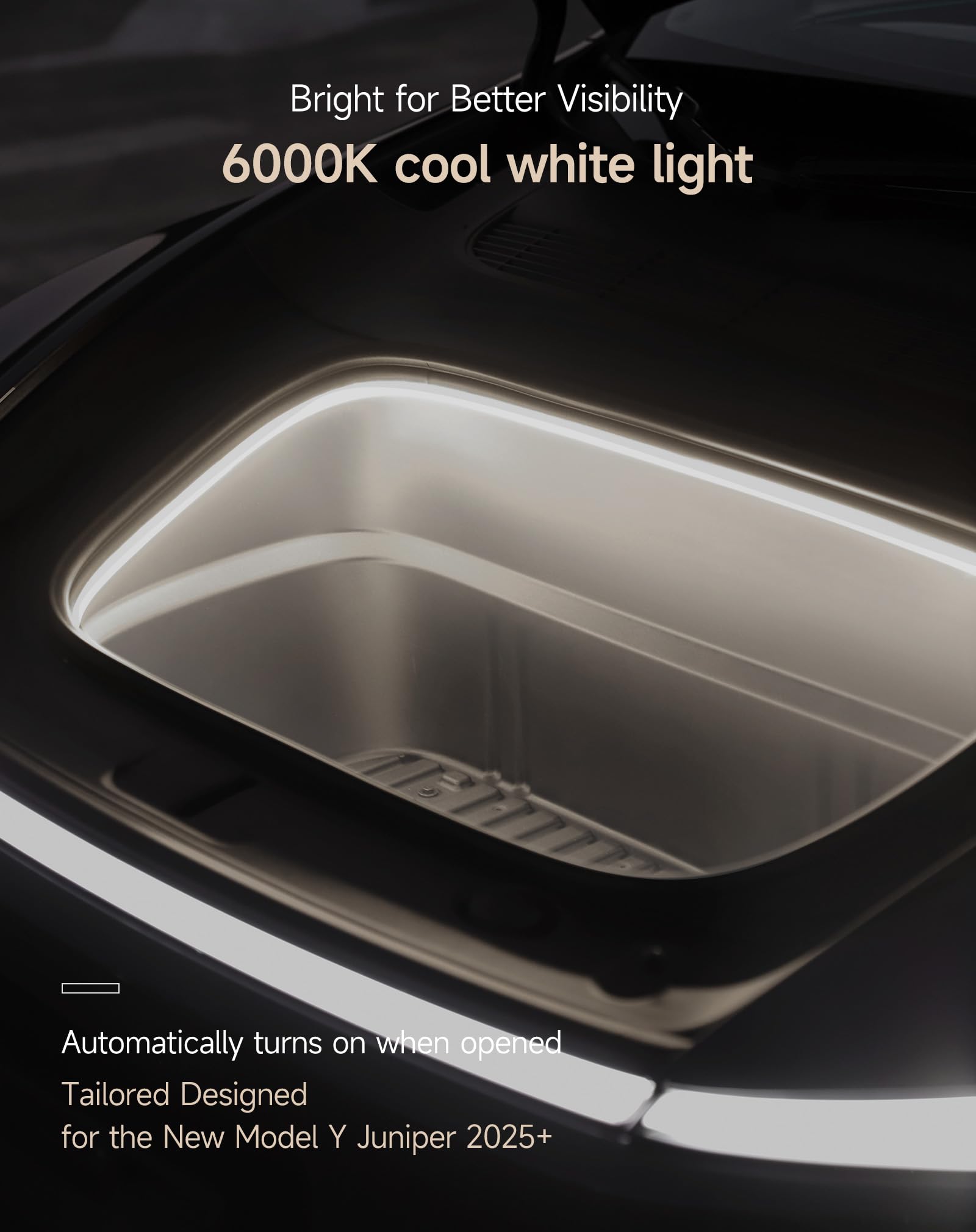 TPARTS Frunk LED Light Strip for Tesla Model Y Juniper 2025-2026, Flexible Waterproof Ambient Lighting Bar, Cool White Light