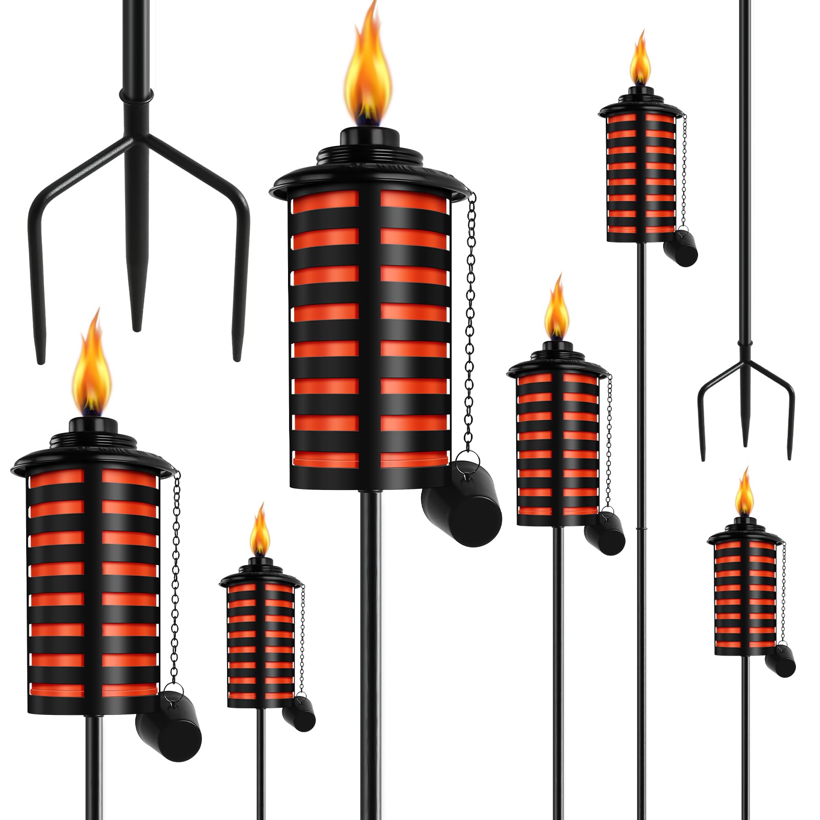 Fan-Torches 6 Pack Citronella Metal Garden Torches, 59-Inch Outdoor Décor For Party & Pathway