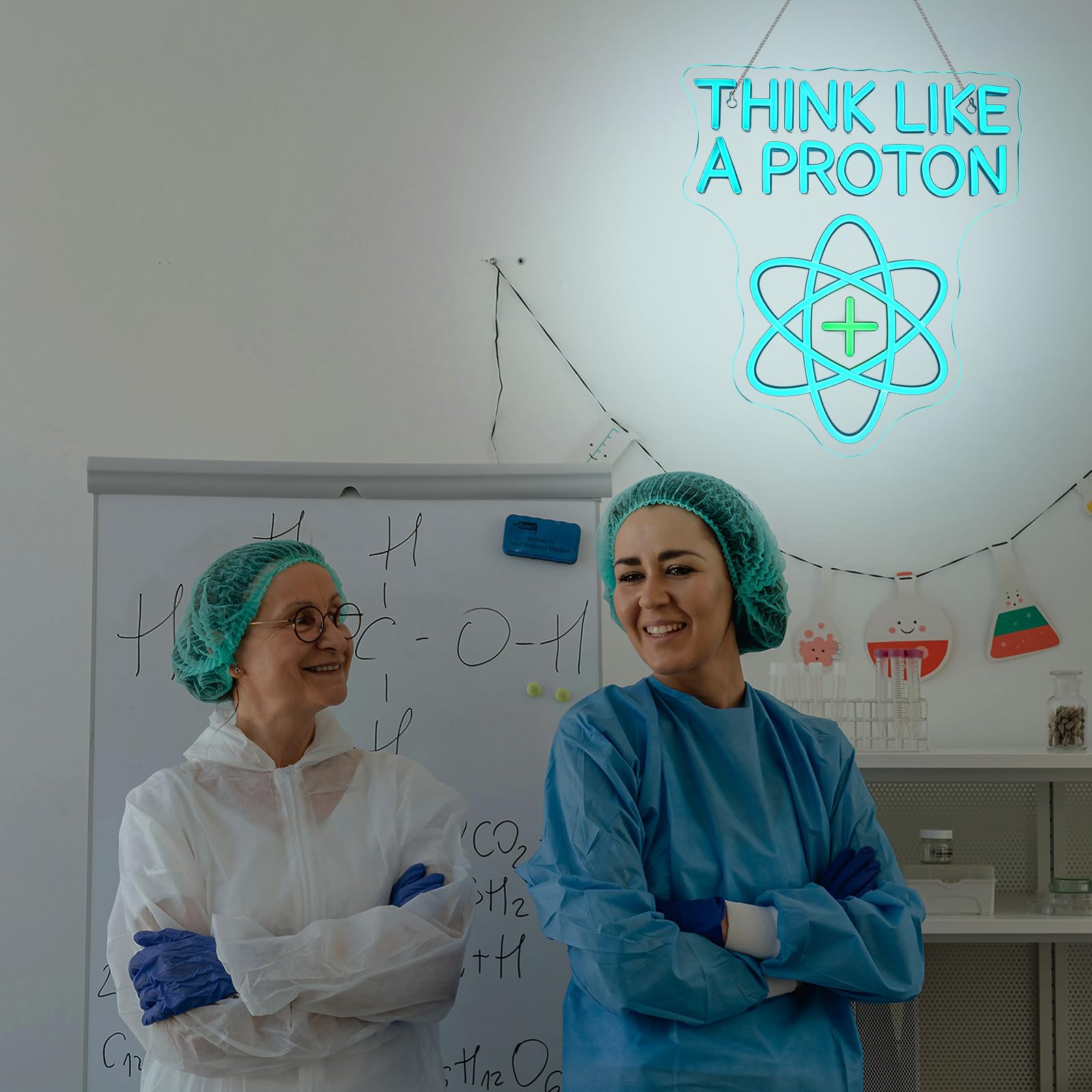 Wanxing Dimmable LED Neon Sign - Think Like a Proton, USB Powered, 7.8x16.5 inches, Science-Themed Room Decor for Kids and Offices