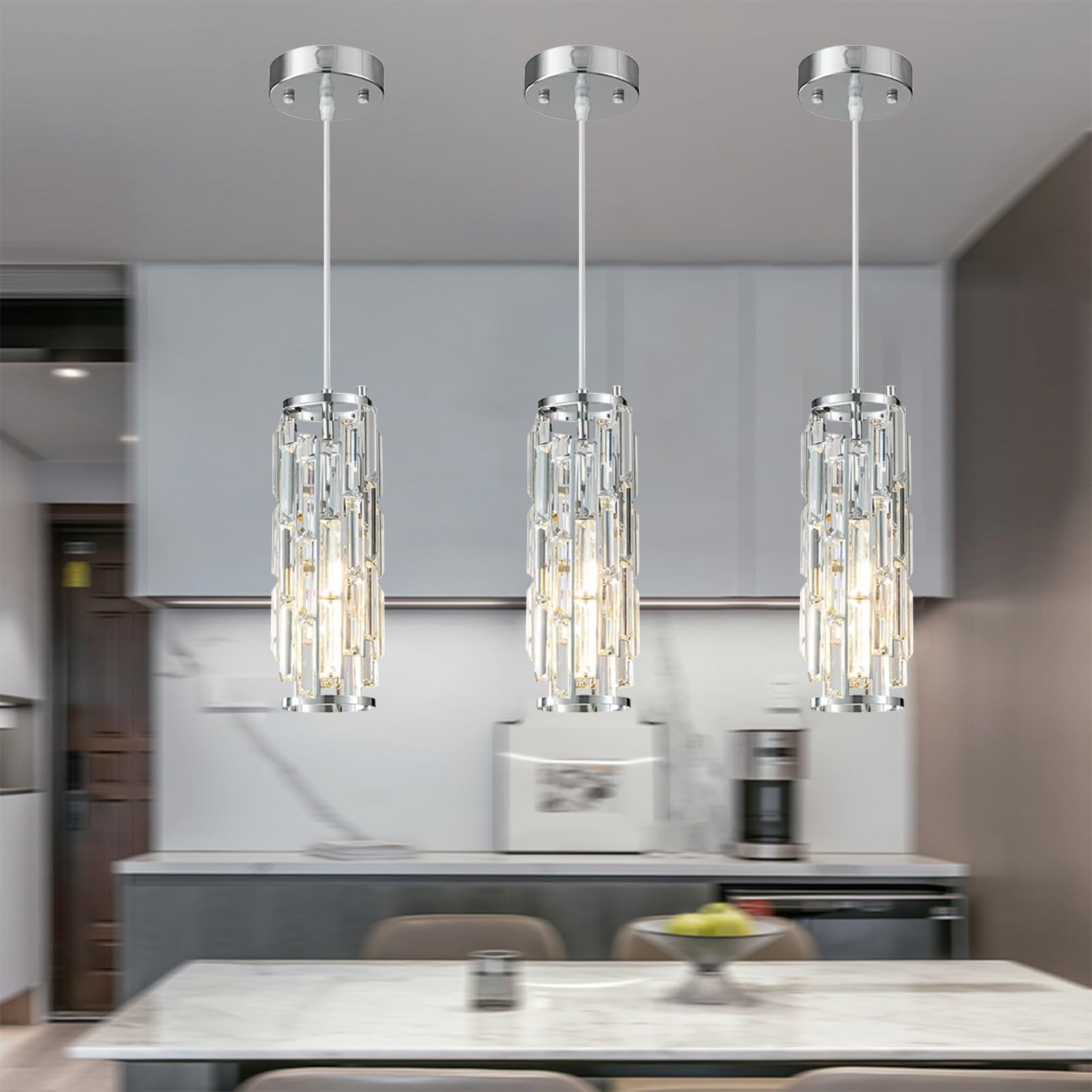 Jengush Modern Battery Operated Pendant Light with Remote Control, Chrome, 6 RGB Colors, Model 9132848010628