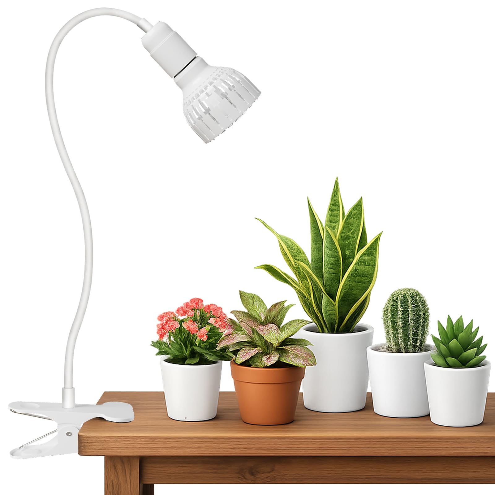 LED Grow Light, 5000K White Full Spectrum Clip-on Gooseneck Plant Lamp for Indoor Desk Plants Growing with 4/8/12H Timer, Bulb R