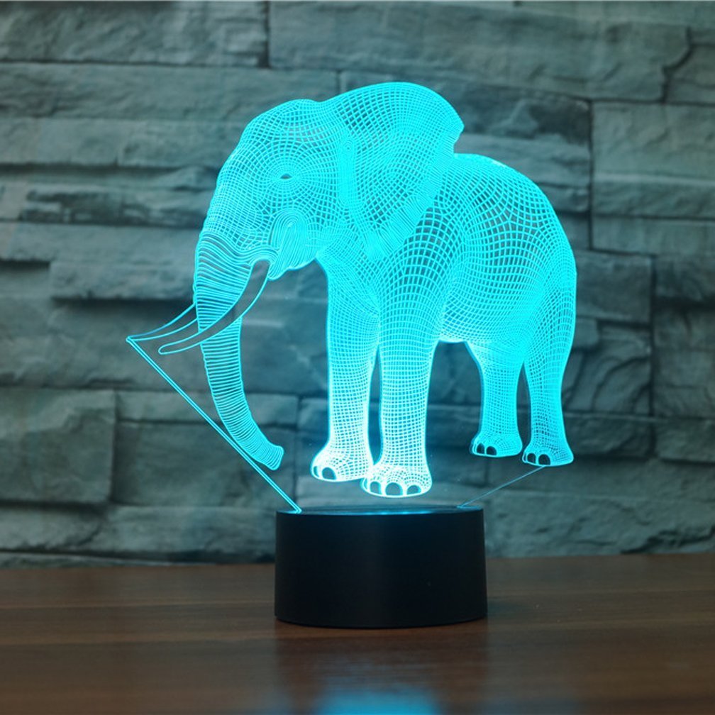 WMH Elephant 3D Lamp Illusion Night Light, 7 Color Changing Touch Switch Table Desk for Nursery/Decor/Living Room, 7 Colors Chan