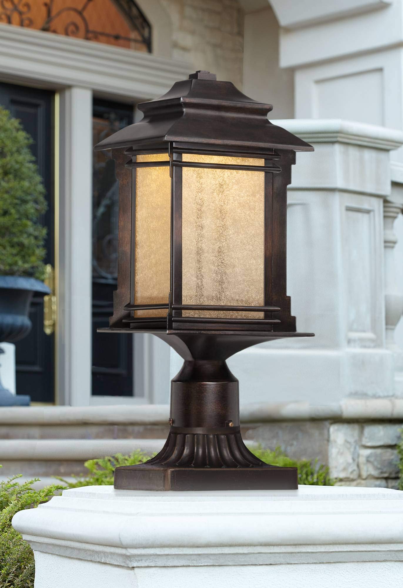 John Timberland Outdoor Pier Mount Post Adapter, Aluminum, Antique Bronze, Fluted Column Style, 5.75in for Patio, Deck, Yard