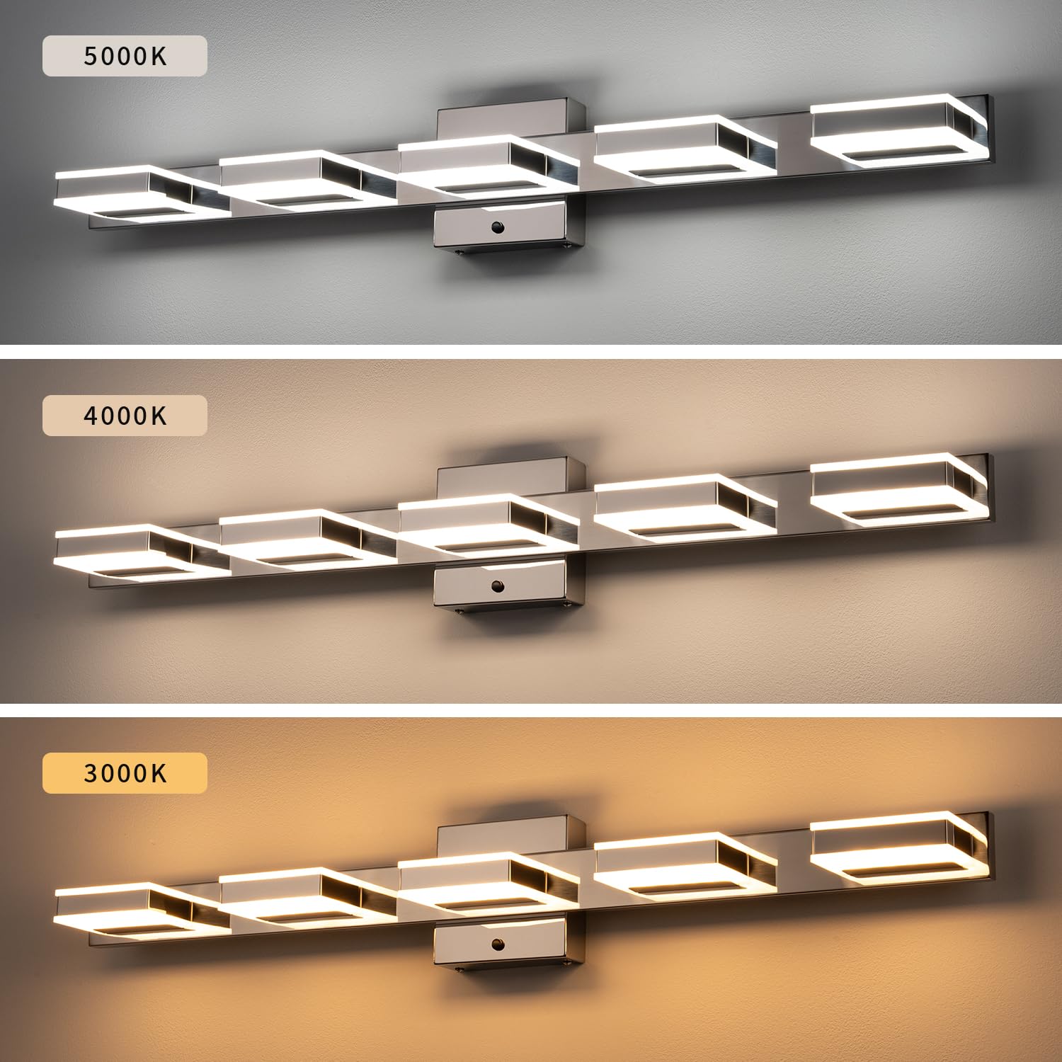 Mirrea 32" Chrome 5-Light Vanity Lights - Adjustable Cct Led Bathroom Lighting Fixture