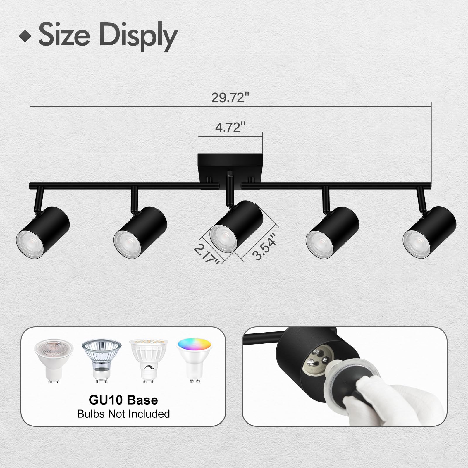 Auquee 5 Light Track Lighting Fixtures Ceiling, Matte Black Kichen Track Lighting, Rotatable Light Heads, Adjustable Modern Led