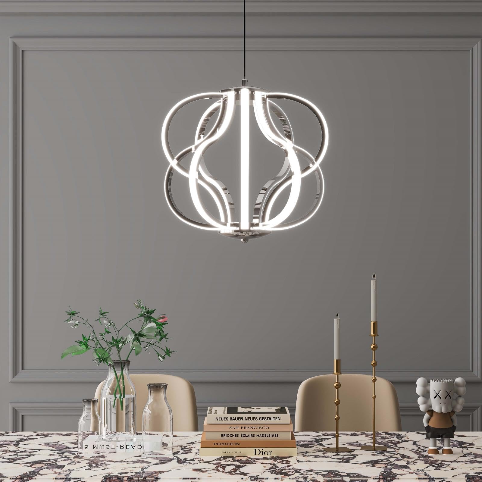 Modern Led Chandelier,Chrome Hanging Pendant Lights,Easy Install Suitable For Dining Room Living Room Bedroom Kitchen And Corridor (10 Light, Silver)