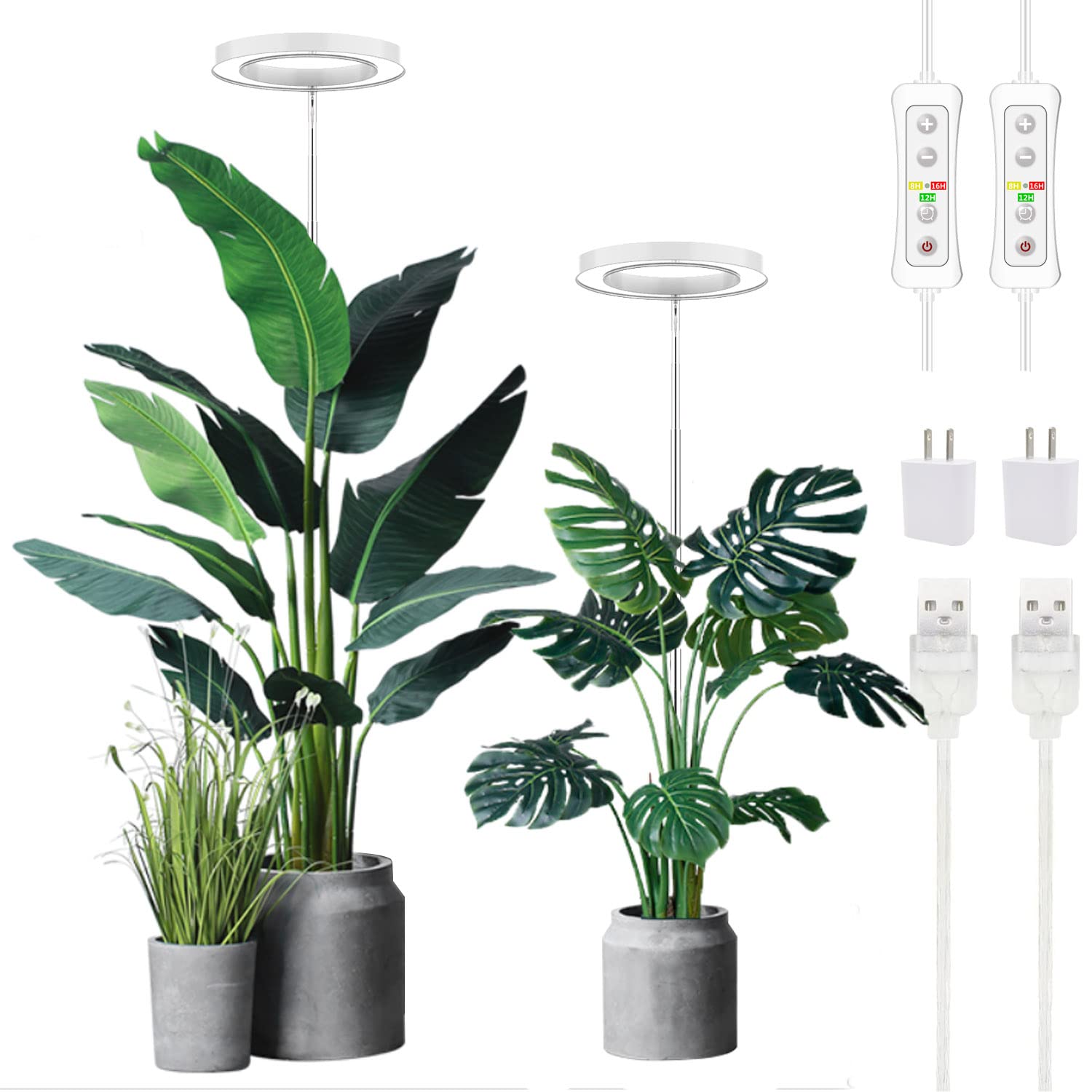 yadoker LED Grow Light Full Spectrum, Adjustable Height, Automatic Timer, 2 Pack, Mix White, Model ZY-GL-04, Aluminum