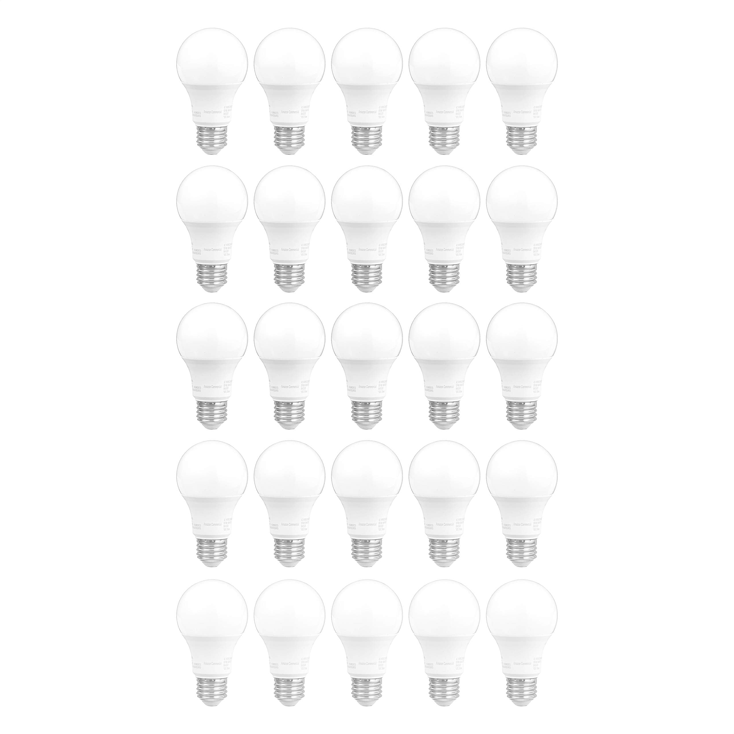 AmazonCommercial 60 Watt Equivalent, 10000 Hours, Non-Dimmable, 800 Lumens, E26 Base, A19 LED Light Bulb - Pack of 25, Soft Whit