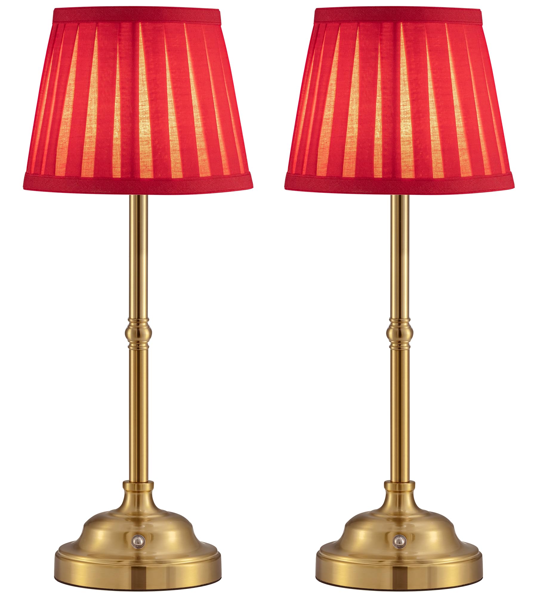 KDG Cordless LED Table Lamp Set of 2, Portables Fabric Shade Desk Lamps, 5000mAh Rechargeable Battery Powered Lighting, Dimmable Light for Dining Room, Bedroom, Bedside, Night Light, Balcony (Red)