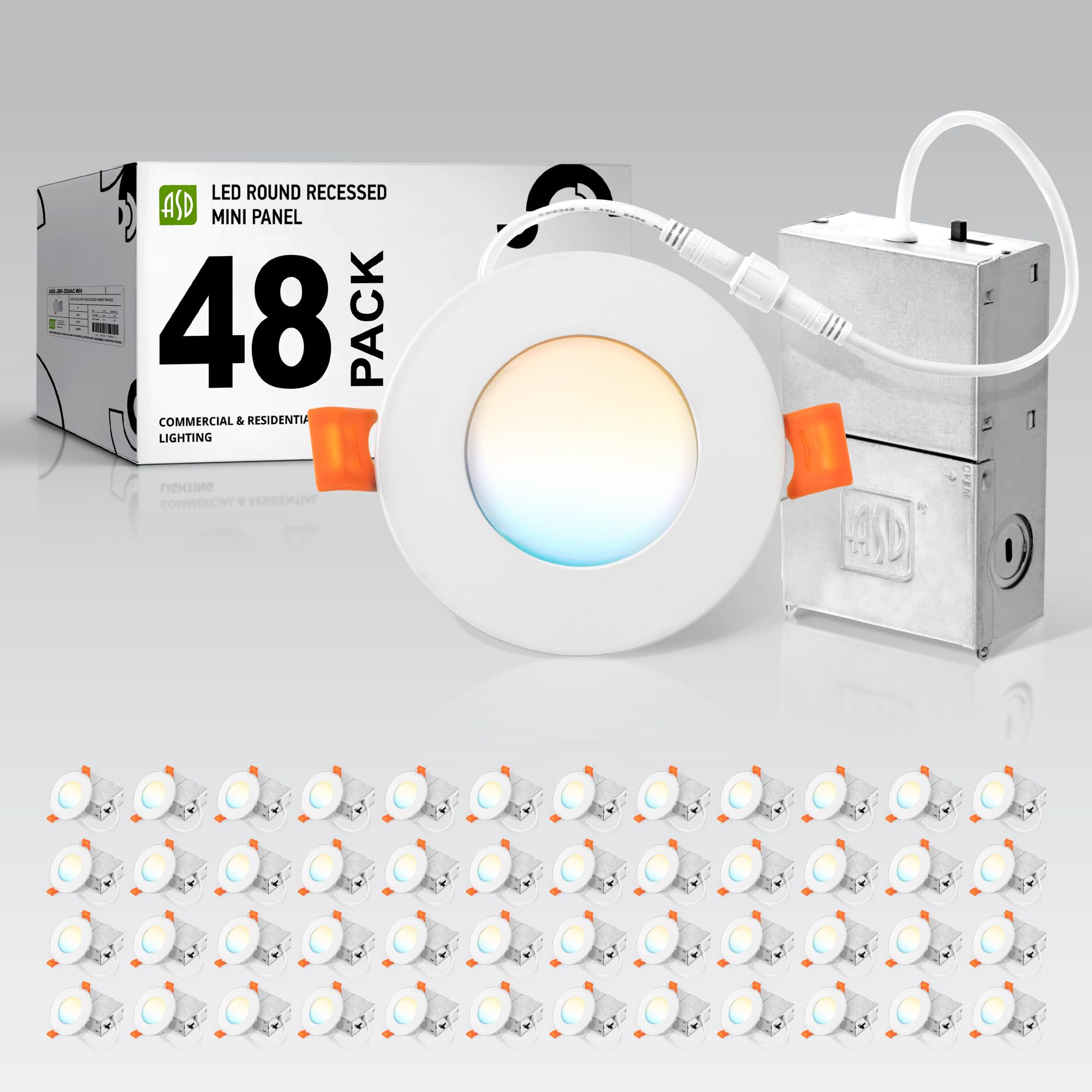 Asd 48 Pack 3 Inch Led Recessed Light 6W  5 Cct 2700K-5000K Cri90+  Ic Rated Ultra Thin Dimmable Ceiling Lights With J Box  Canless Wafer Downlight  Round Slim Panel Lighting  Ul Energy Star  White