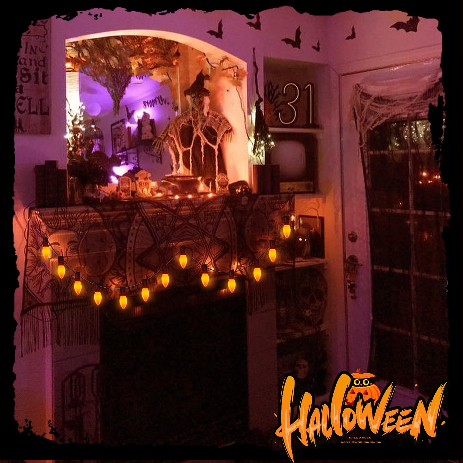 Doratale C9 Orange Replacement Bulbs, 25 Pack, 7W Incandescent For Halloween & Christmas Lights