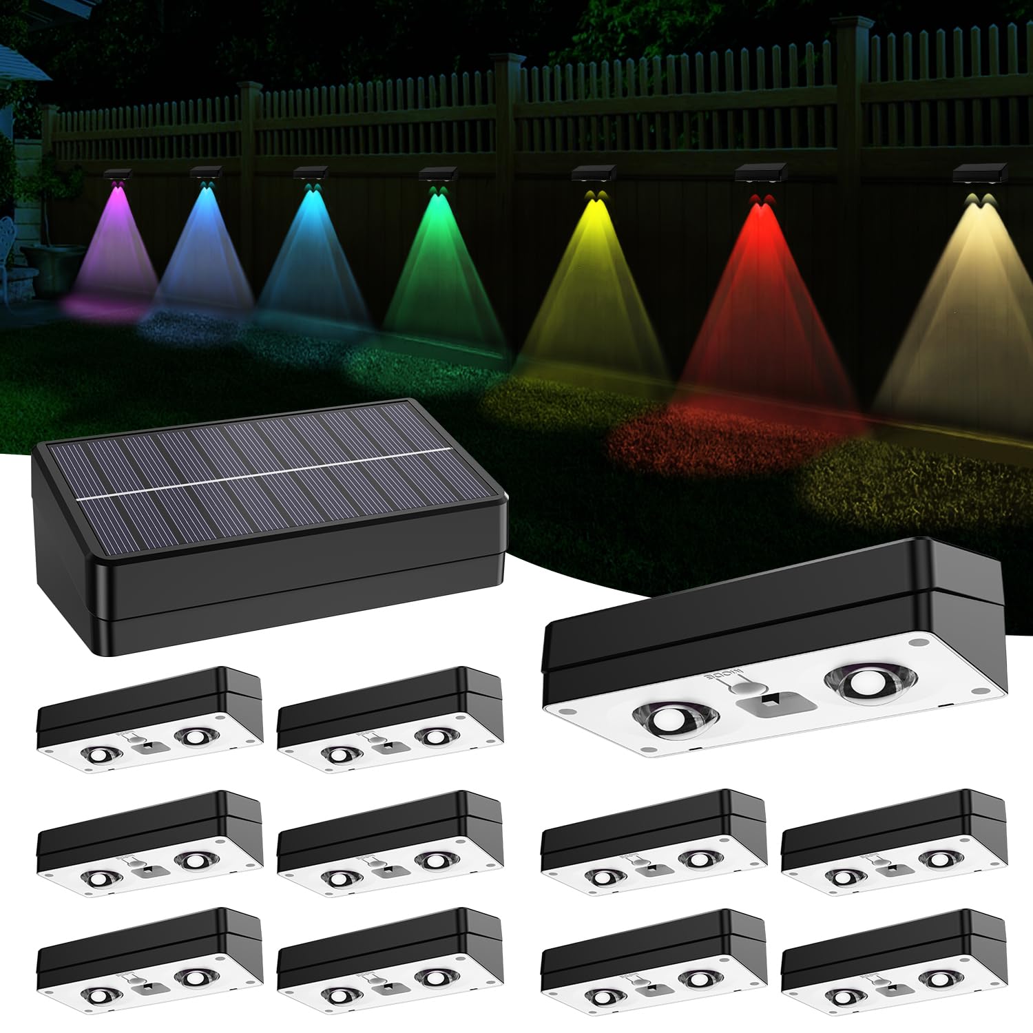 ZSYIQIXI Solar Fence Lights 12 Pack, RGB Fence Solar Lights Outdoor Waterproof Led, 12 Modes Color Changing Outside Lightings De