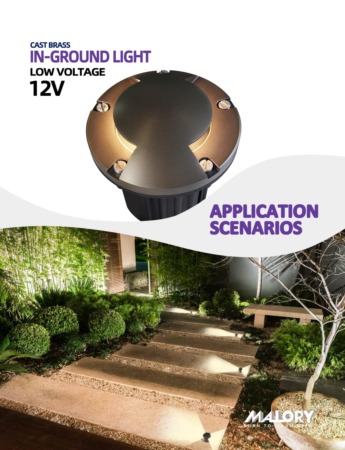 Malory Brass Top Cover Landscape Well Lights (6H) 12V Low Voltage Outdoor In Ground Lights Landscape Lighting For Pathway  Driveway And Garden (Two-Direction Turret  10-Pack With Bulb)