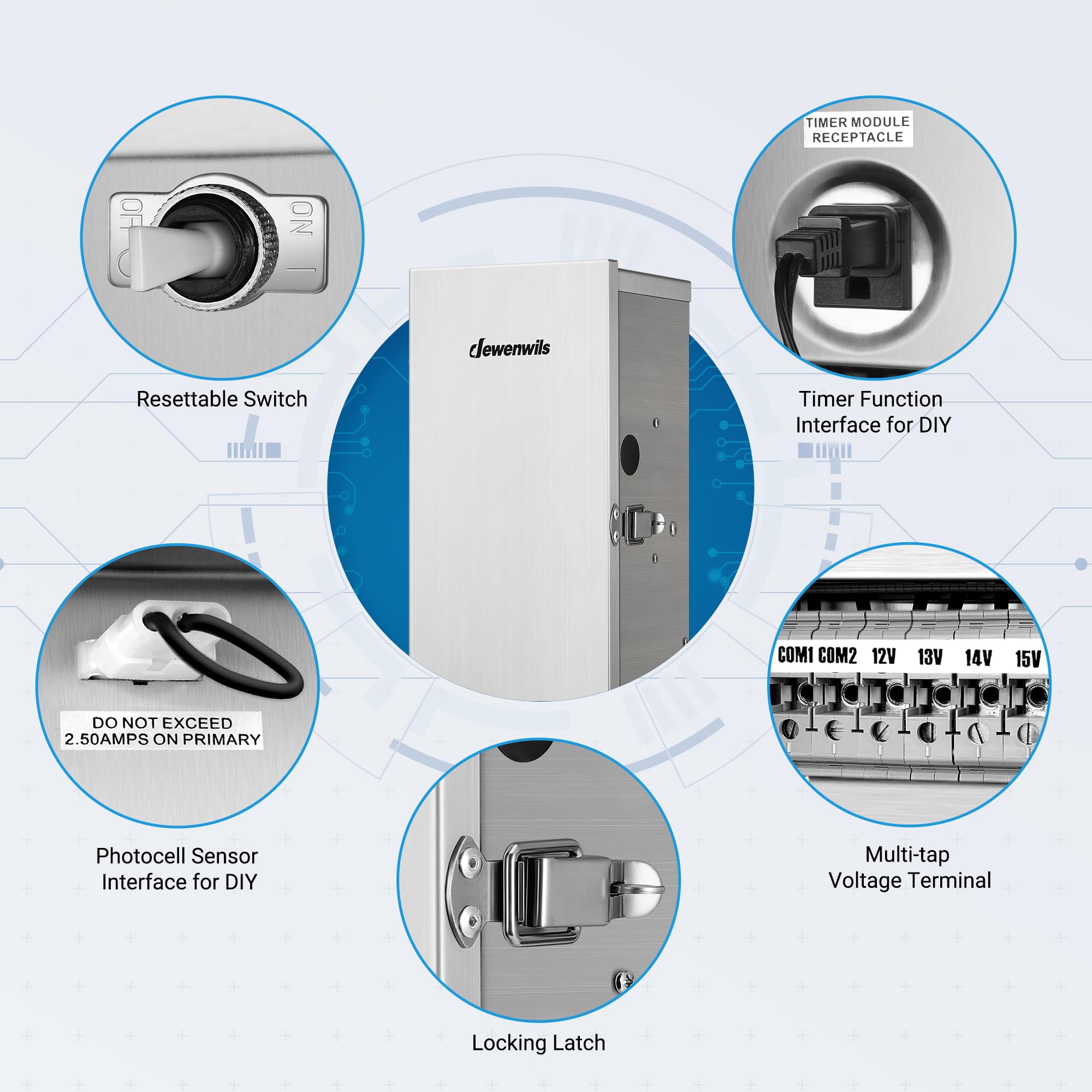 Dewenwils 300W Multi-Tap Low Voltage Transformer, 120V Ac To 12V/13V/14V/15V Ac,Stainlees Steel Shield, Outdoor Transformer For Low Voltage Landscape Lighting, Spotlight, Pathway Light, Etl Listed…