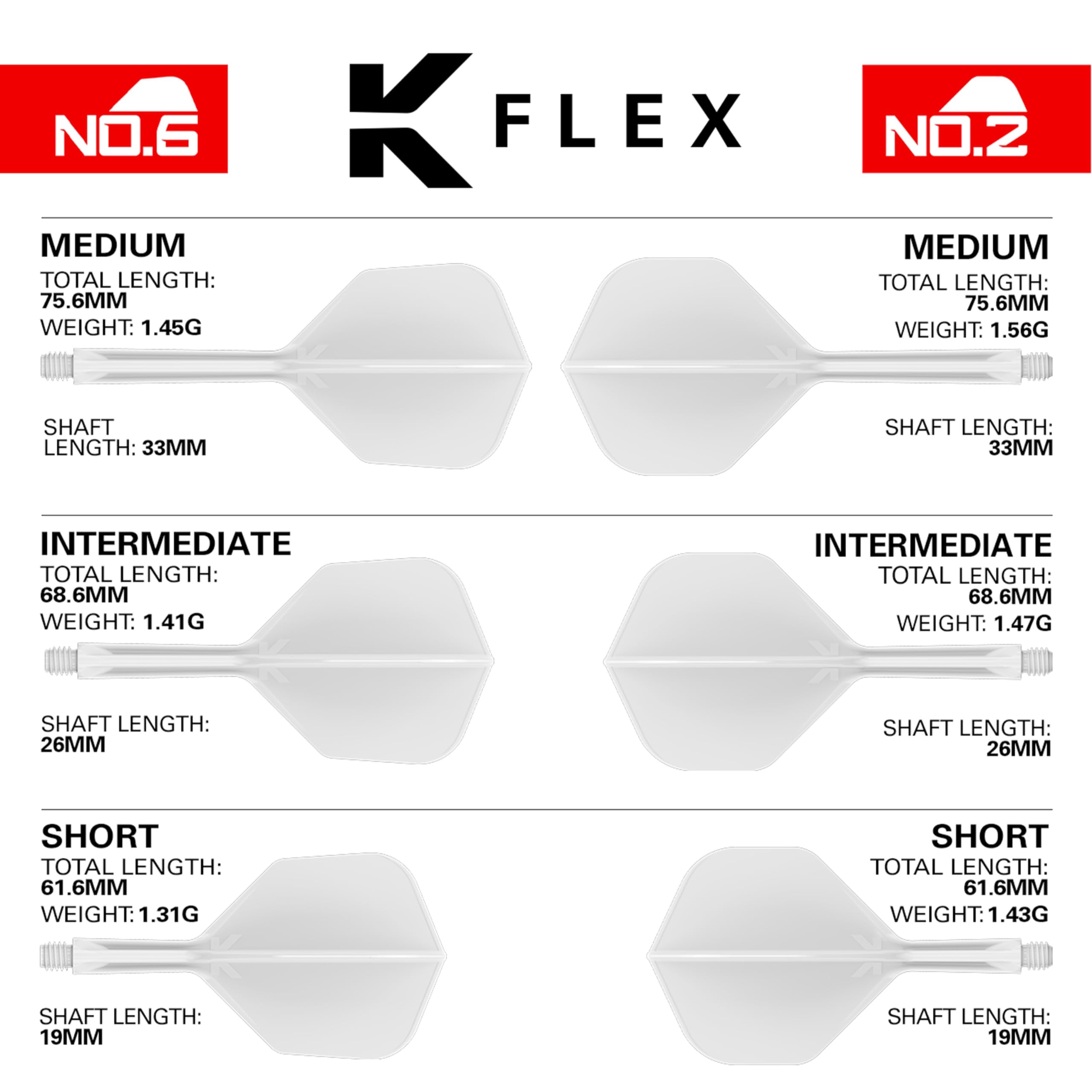 Target Darts K-Flex Integrated Dart Flights & Shafts, Short Stem 19mm, Black, White & Clear, 9-Pack Professional Darts Accessories