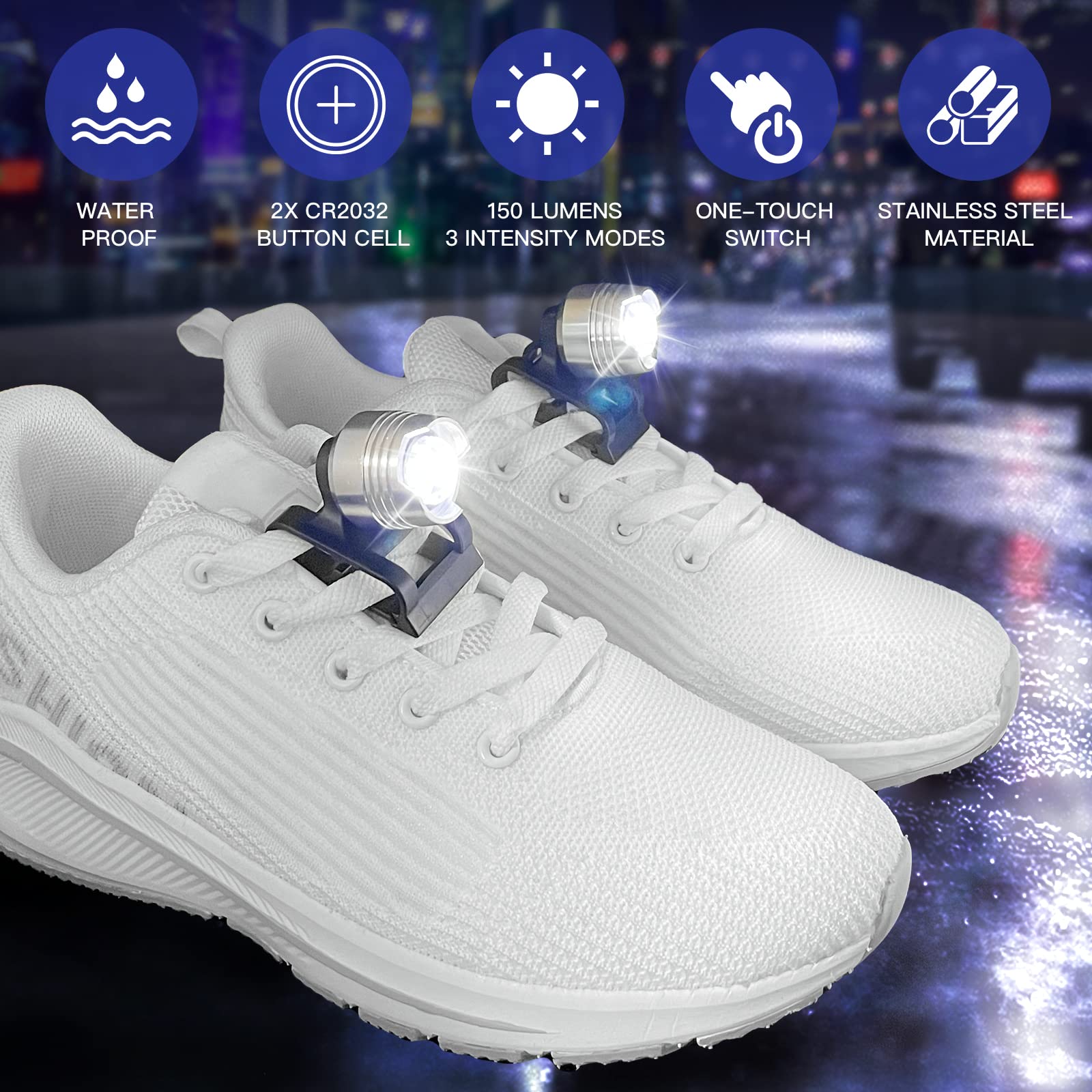 Vartiey Waterproof Shoe Lights for Runners, IPX5, 2 Pcs Headlights, Blue, Suitable for mature-themeds and Kids
