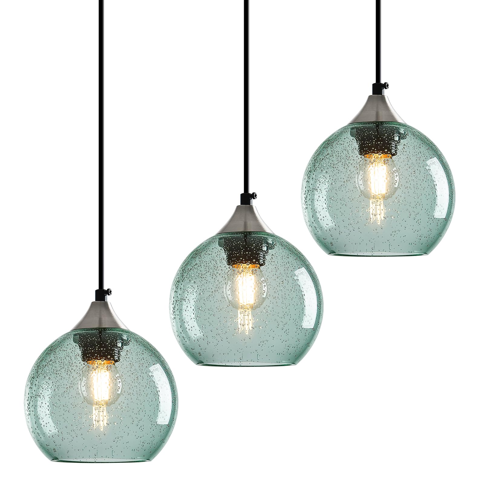 Lbsqj Light Green Glass Pendant Lights Kitchen Island Globe Pendant Light Fixtures Modern Pendant Lighting For Bedroom Living Dining Room Light Fixture (5.9 In  3 Pack)