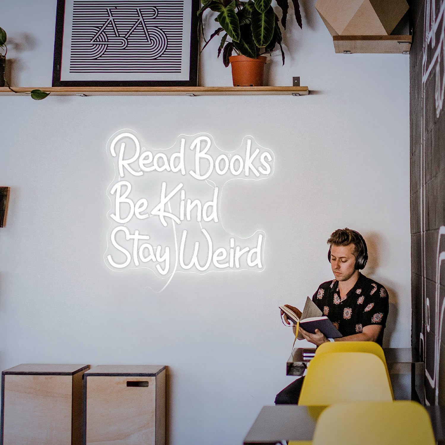Lisignve Led Neon Sign - Read Books Be Kind Wall Decor, Dimmable, Usb Powered, 14.17X13, White